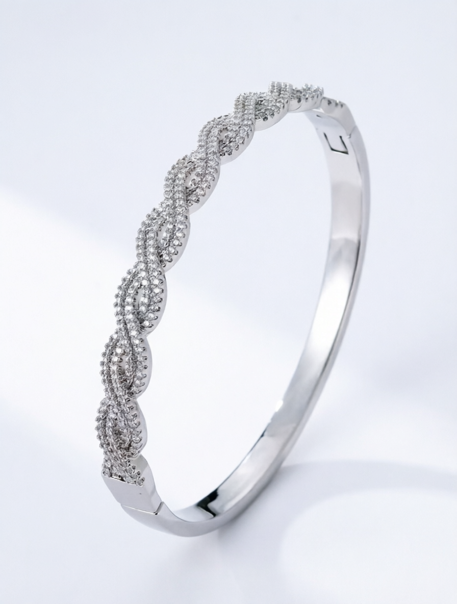 Silver Cubic Zirconia Bangle Bracelet - Casual Sparkle for Her