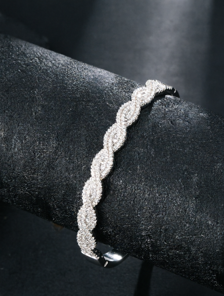 Silver Cubic Zirconia Bangle Bracelet - Casual Sparkle for Her