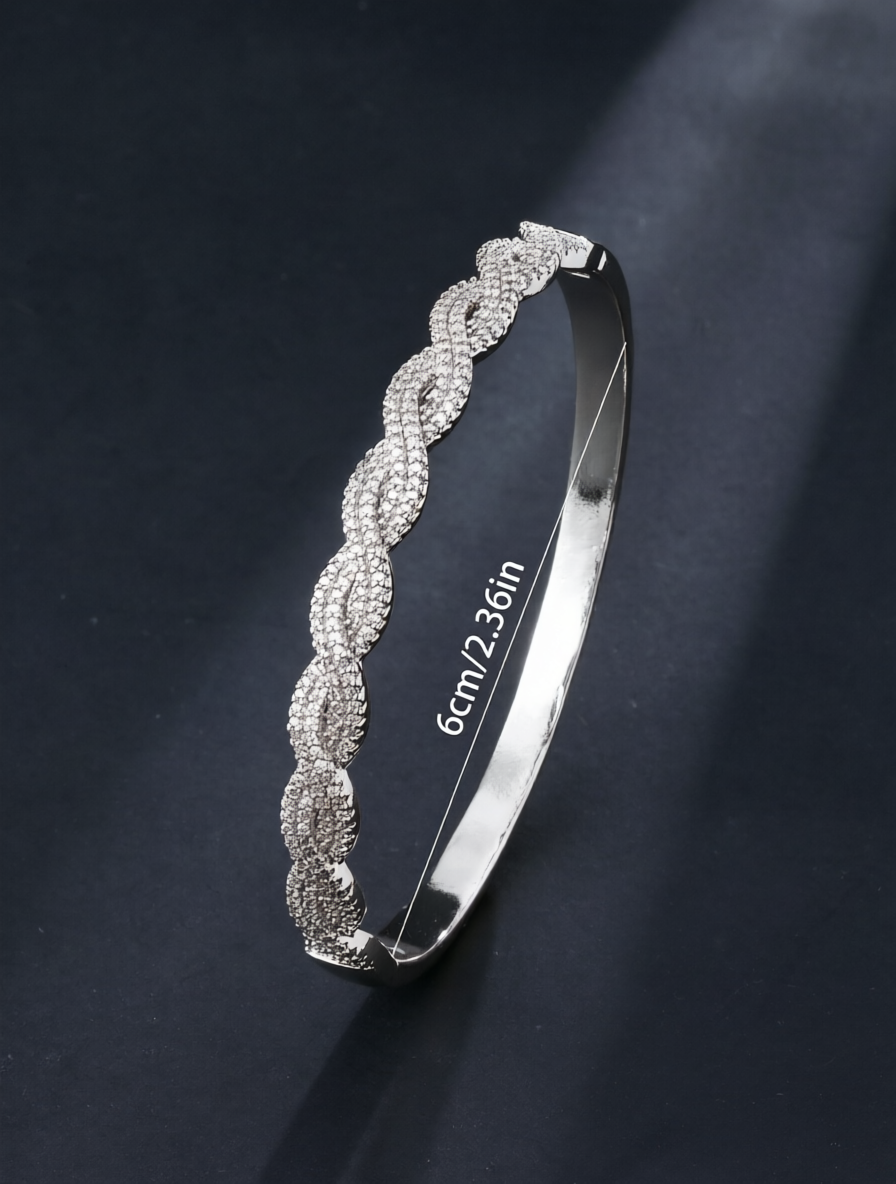 Silver Cubic Zirconia Bangle Bracelet - Casual Sparkle for Her
