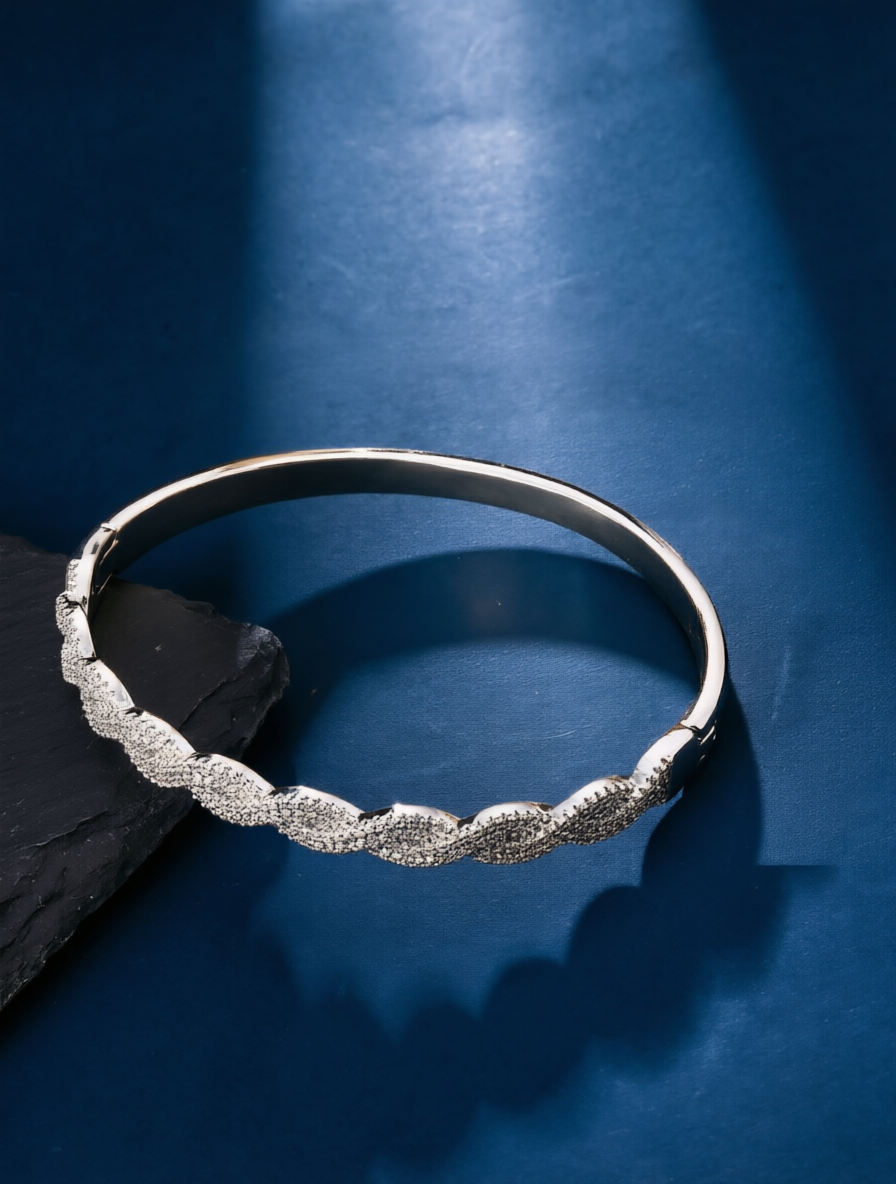 Silver Cubic Zirconia Bangle Bracelet - Casual Sparkle for Her