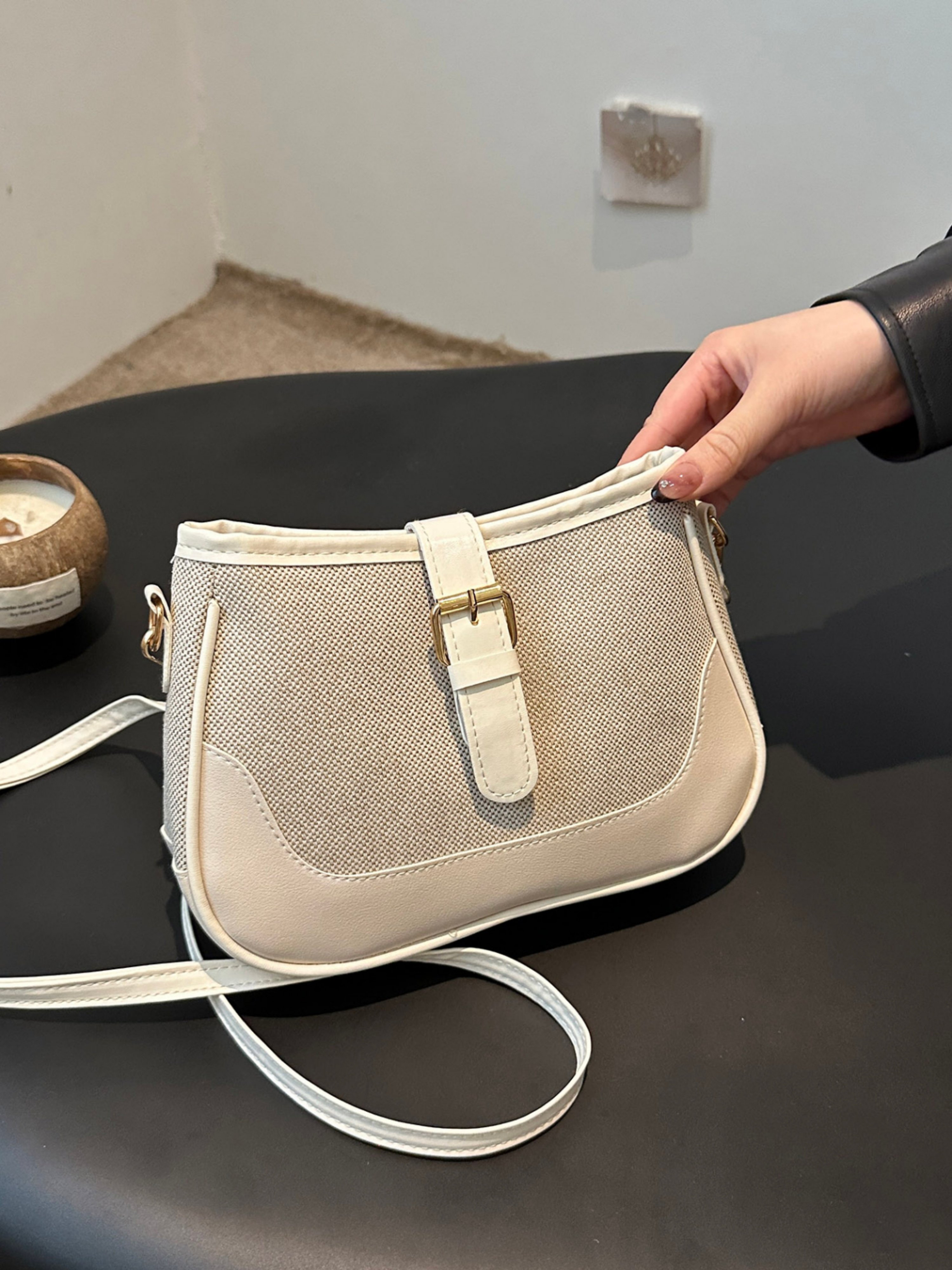 Color-block Saddle Bag Women Crossbody Purse Lightweight Flap Shoulder Bag 24.5x16x6.5cm