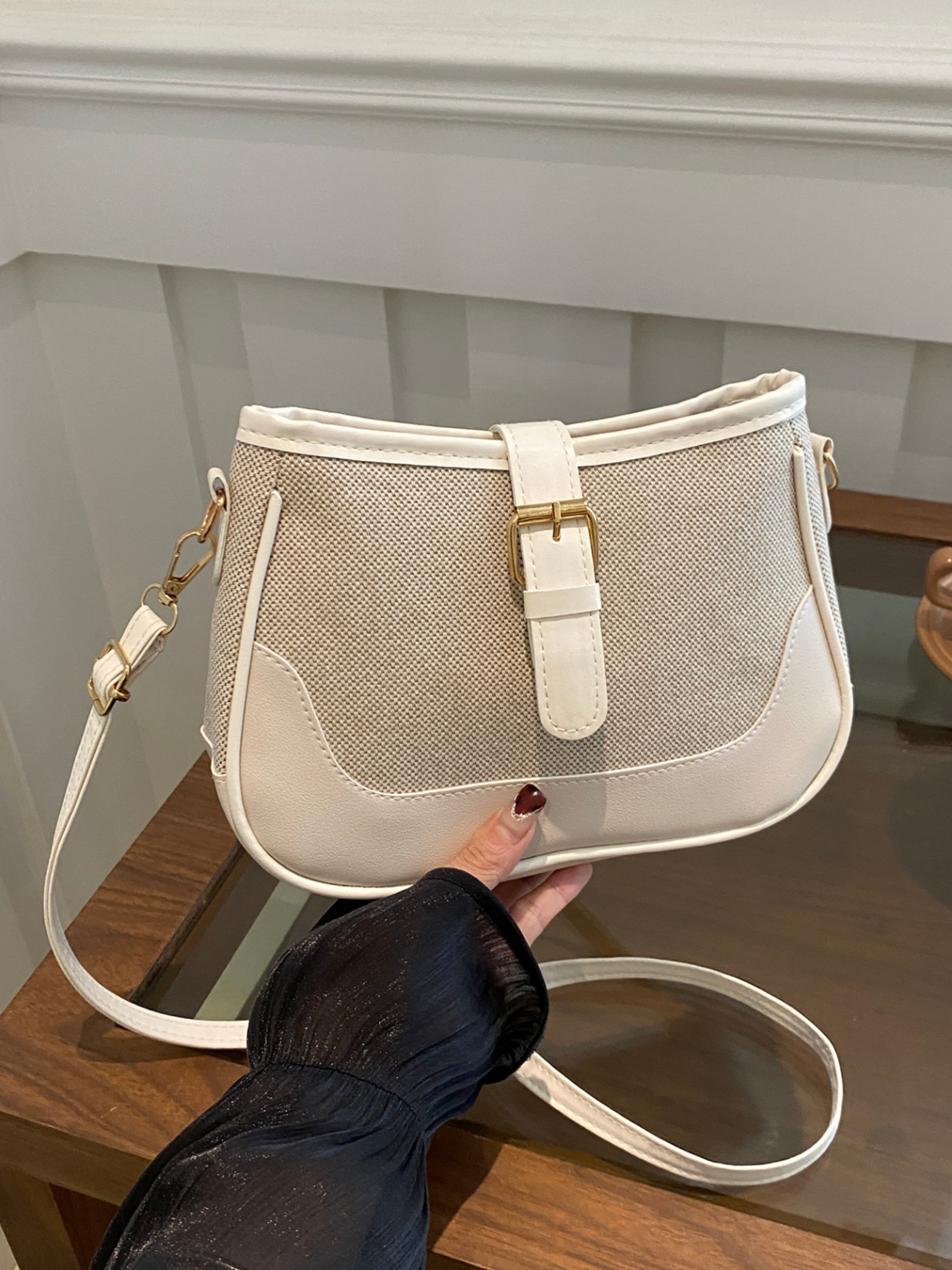 Color-block Saddle Bag Women Crossbody Purse Lightweight Flap Shoulder Bag 24.5x16x6.5cm
