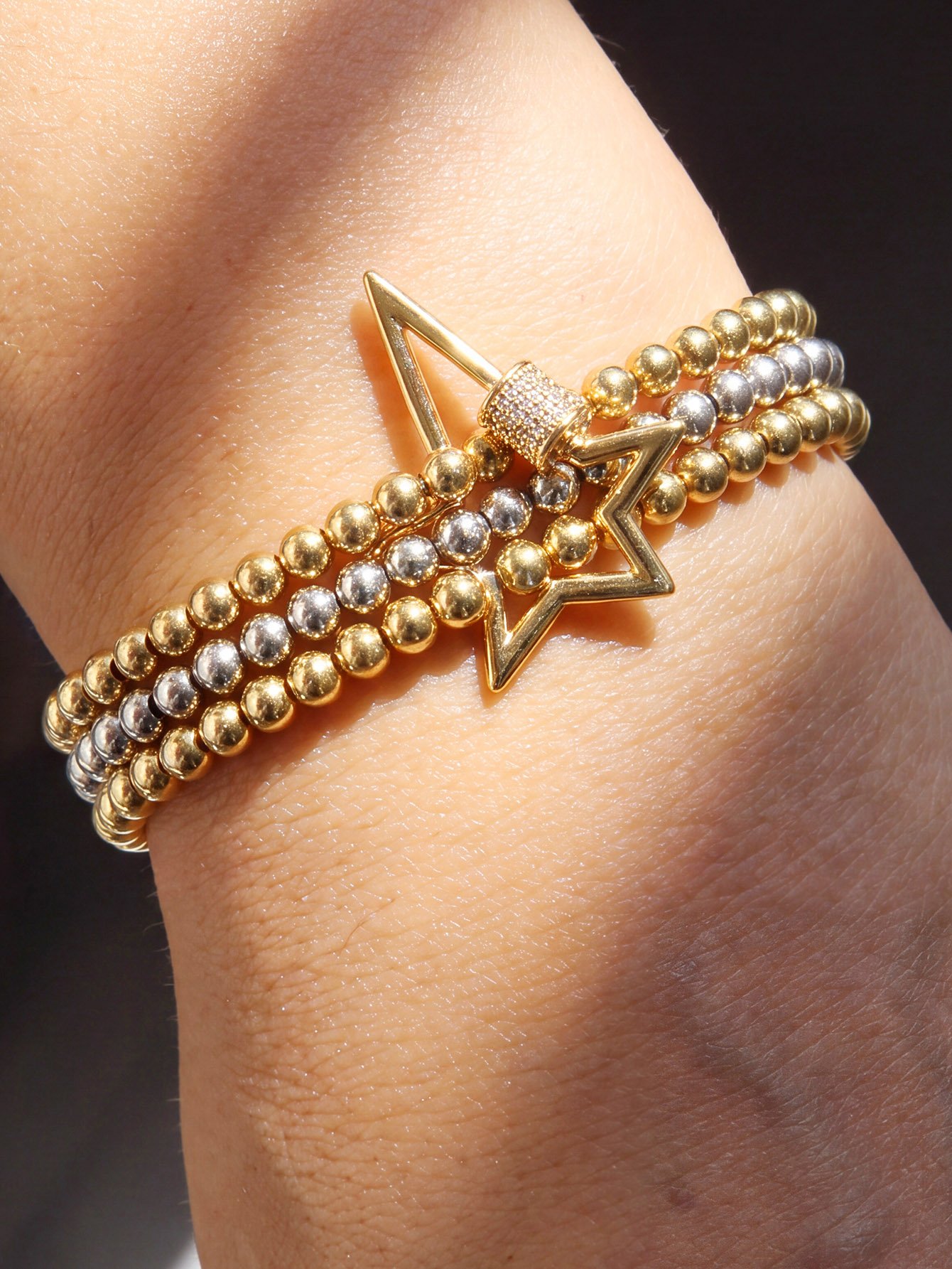 Multi-tone Beaded Stackable Bracelet with Star Charm