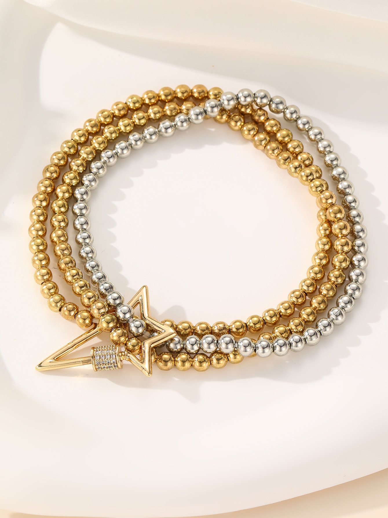 Multi-tone Beaded Stackable Bracelet with Star Charm