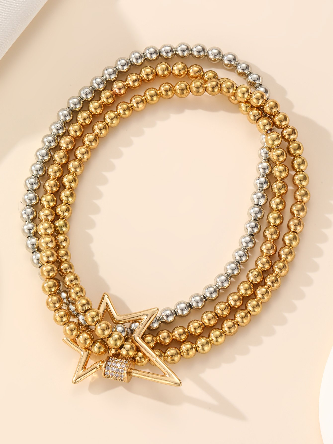 Multi-tone Beaded Stackable Bracelet with Star Charm