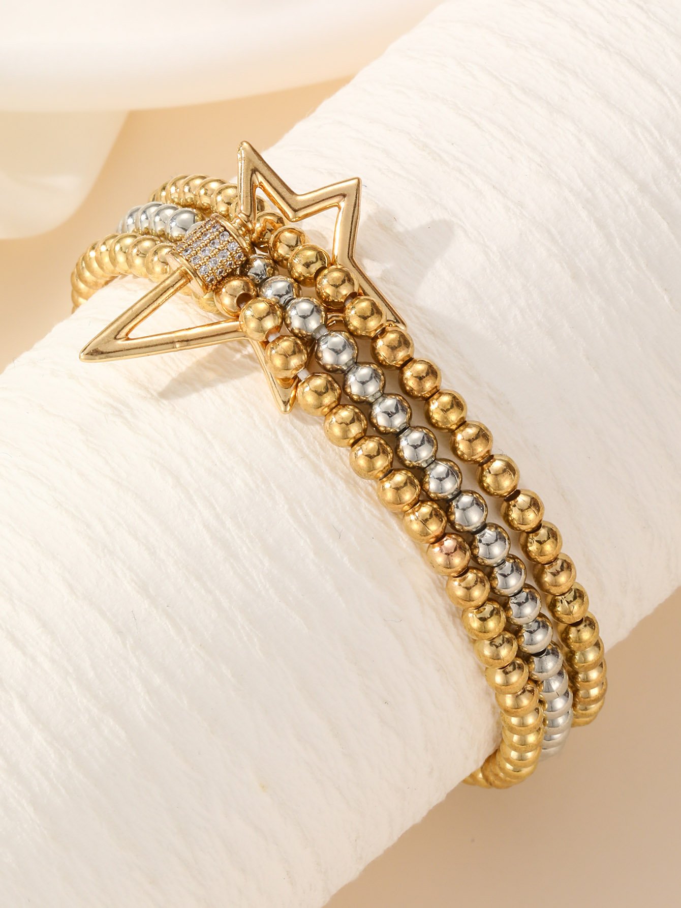 Multi-tone Beaded Stackable Bracelet with Star Charm