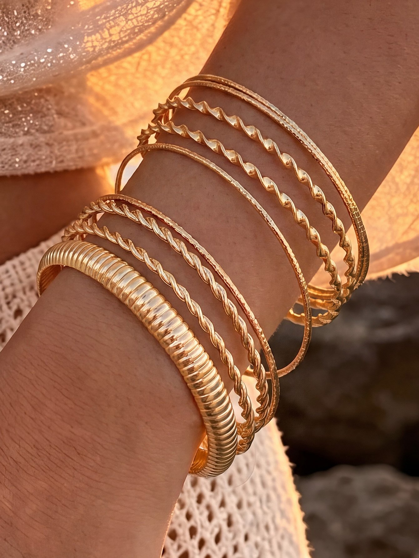 9-Piece Gold Bangle Set for Women - Casual Everyday Style