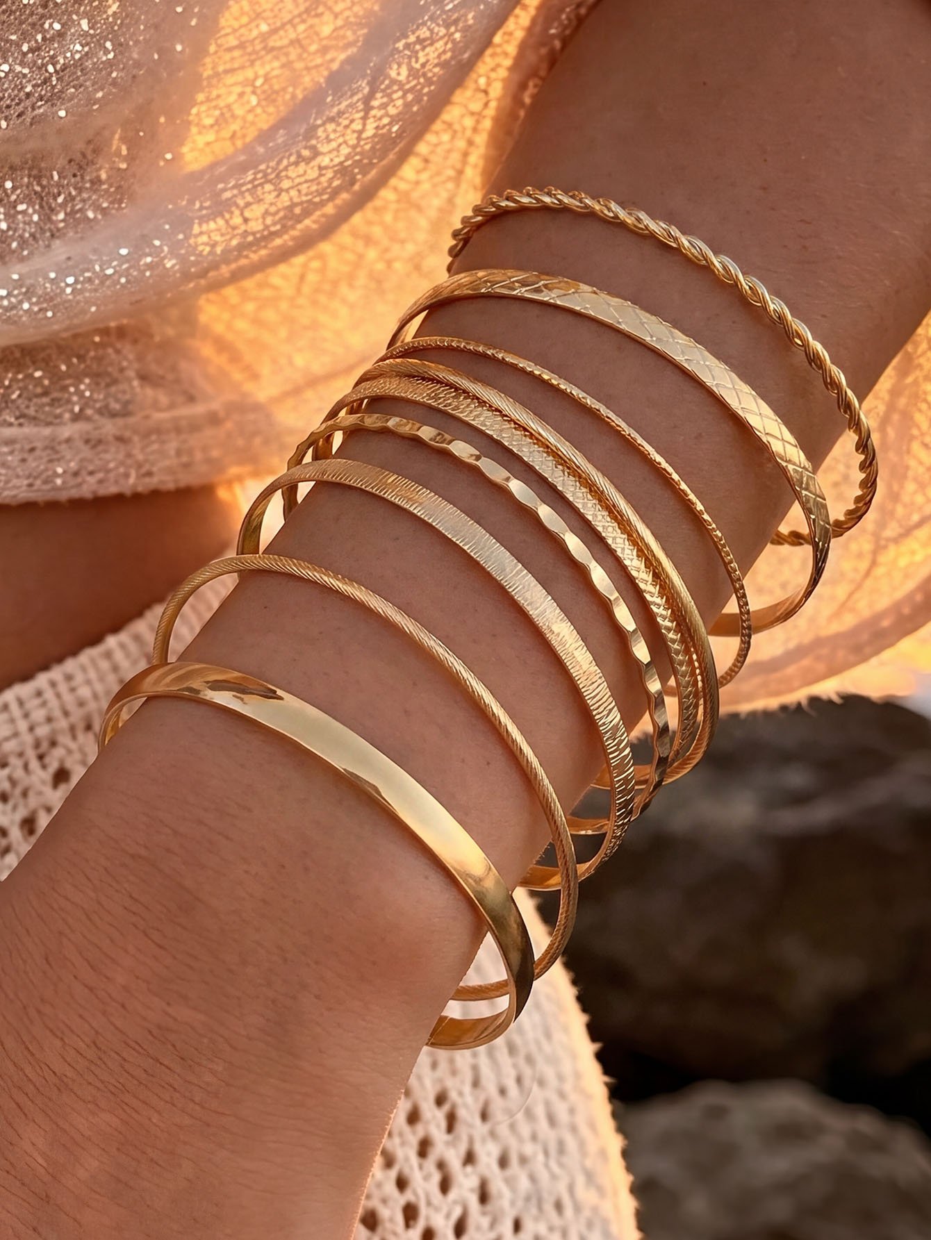 9-Piece Gold Bangle Set - and Casual Stackable Bracelets