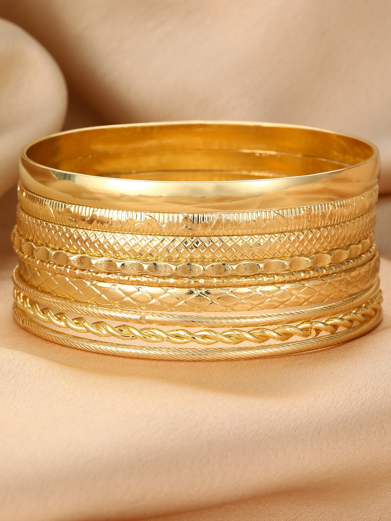 9-Piece Gold Bangle Set - and Casual Stackable Bracelets