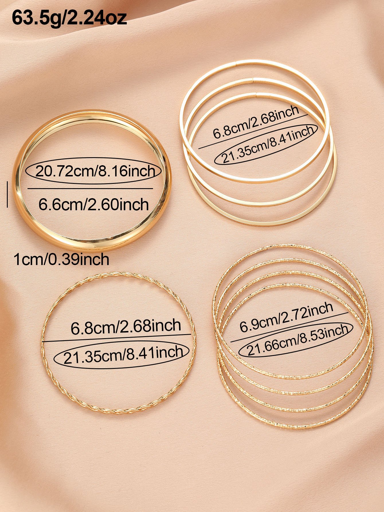 9-Piece Gold Bangle Bracelet Set - Casual and
