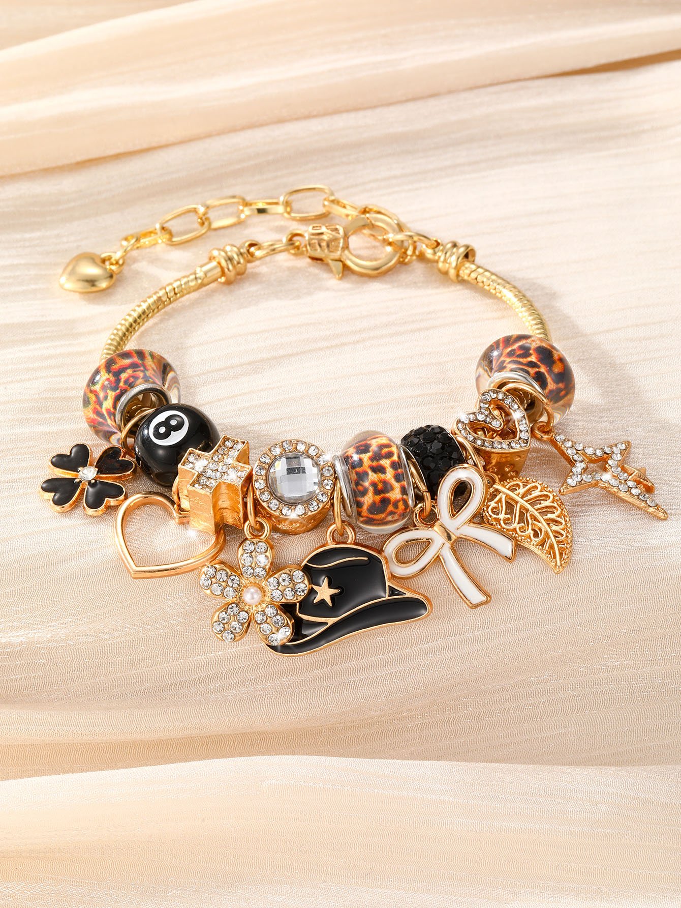 Gold Charm Bracelet with Leopard Print and Western Accents
