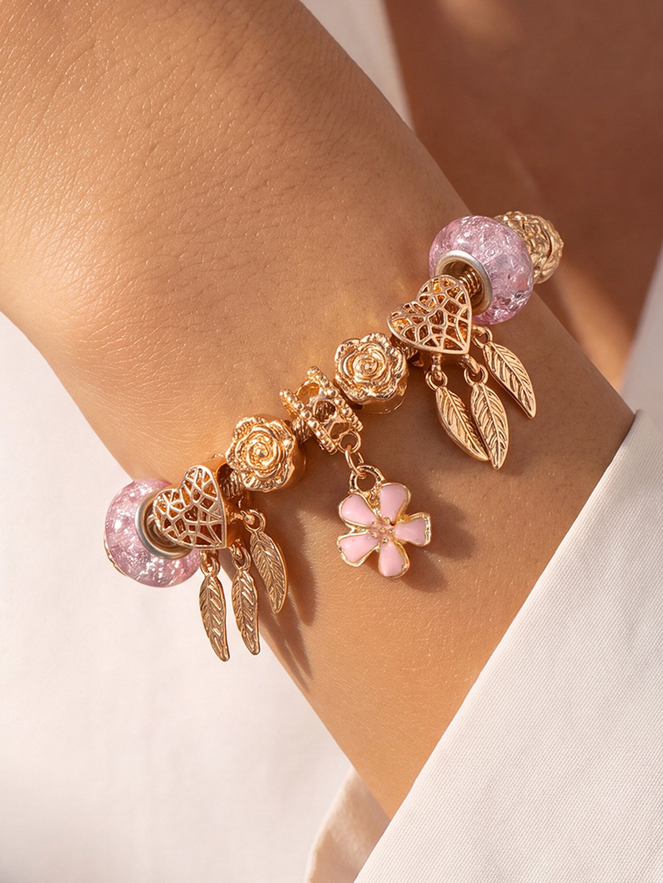 Multi-Color Flower Charm Bangle Bracelet for Casual Wear