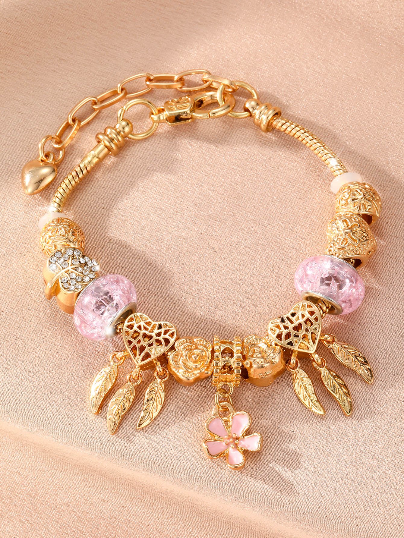 Multi-Color Flower Charm Bangle Bracelet for Casual Wear