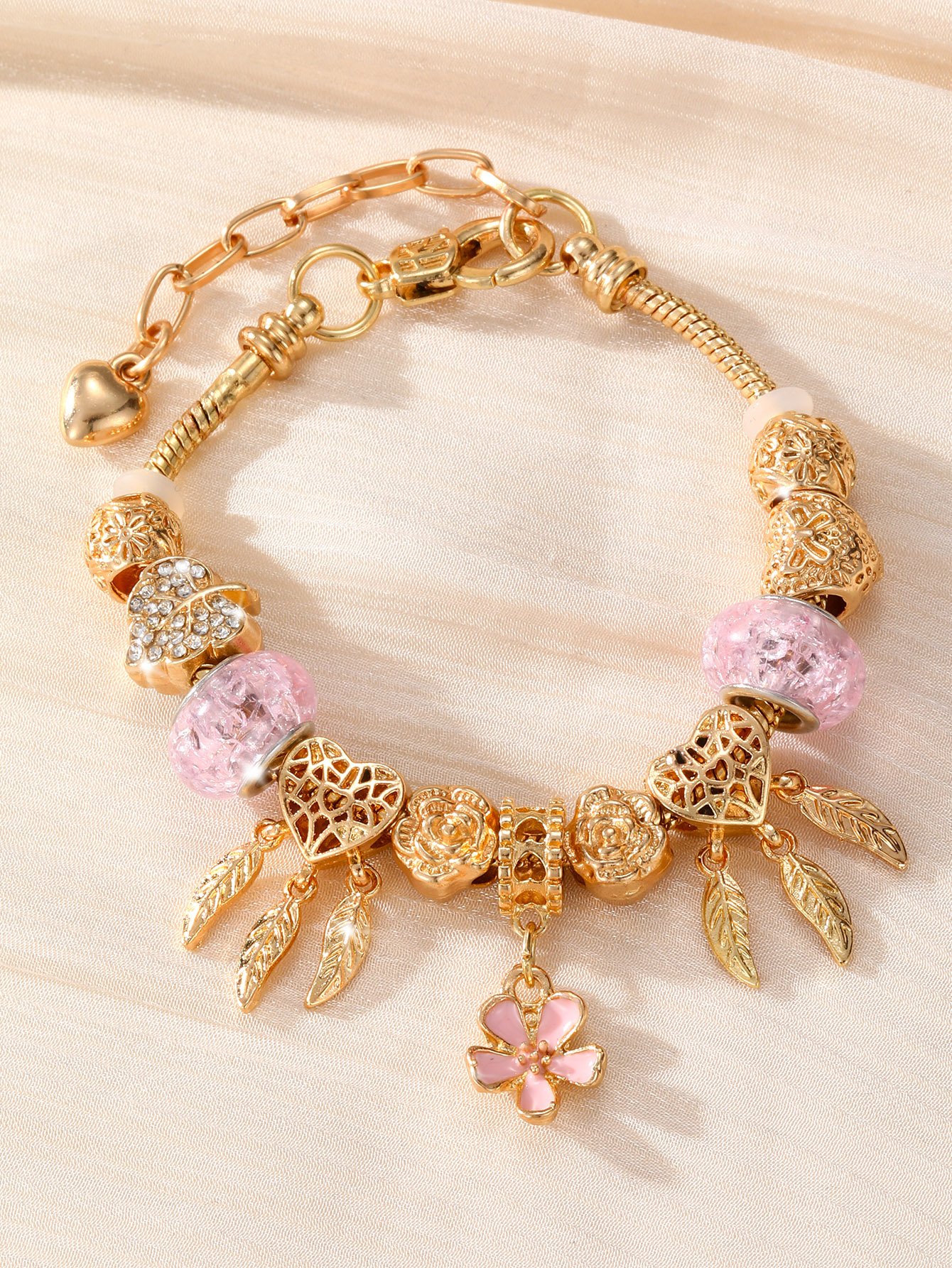 Multi-Color Flower Charm Bangle Bracelet for Casual Wear
