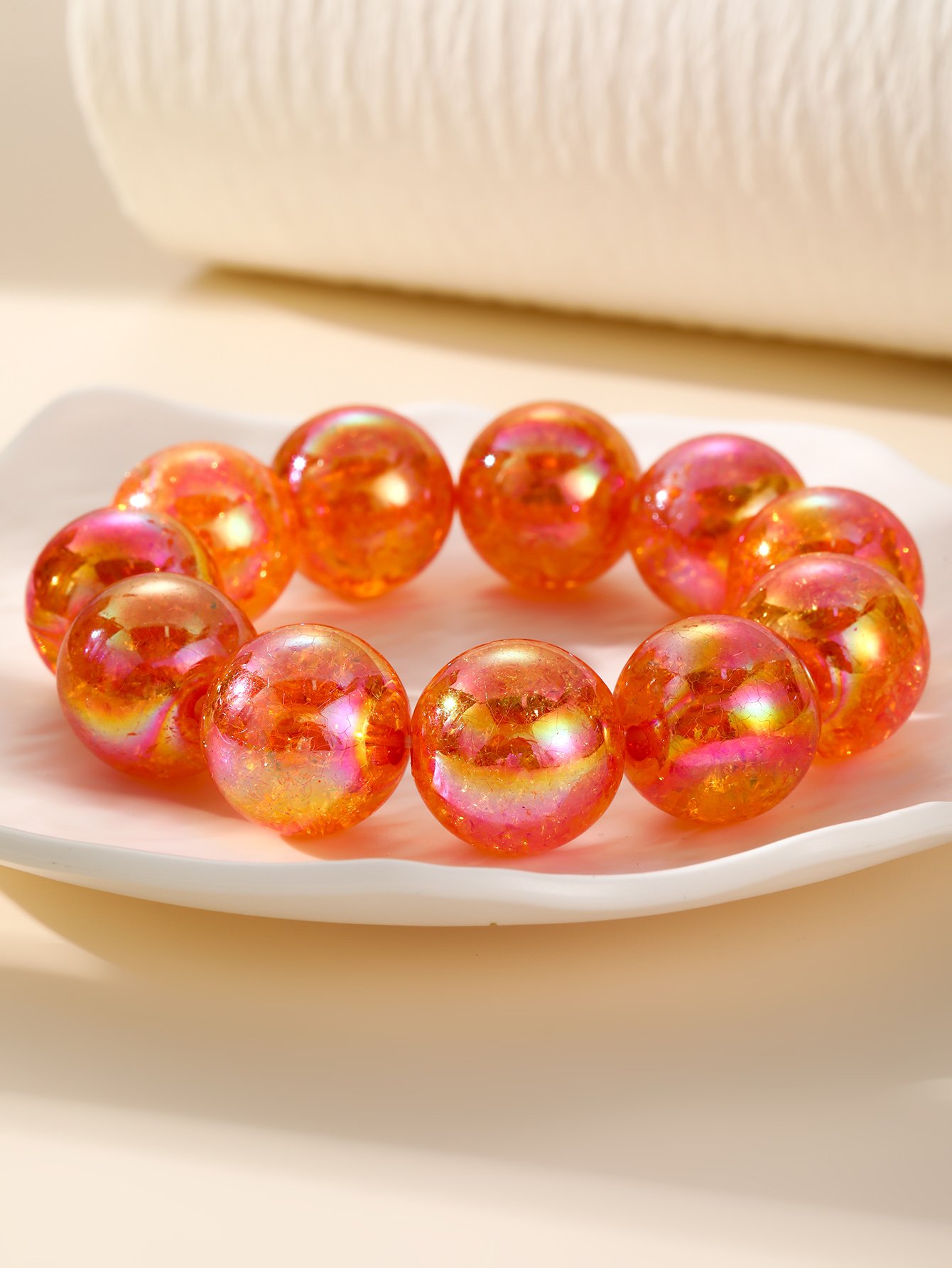 Orange Iridescent Beaded Bracelet for Casual Wear