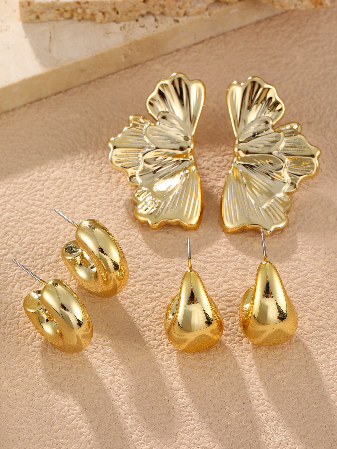 3Pairs solid irregular earring set