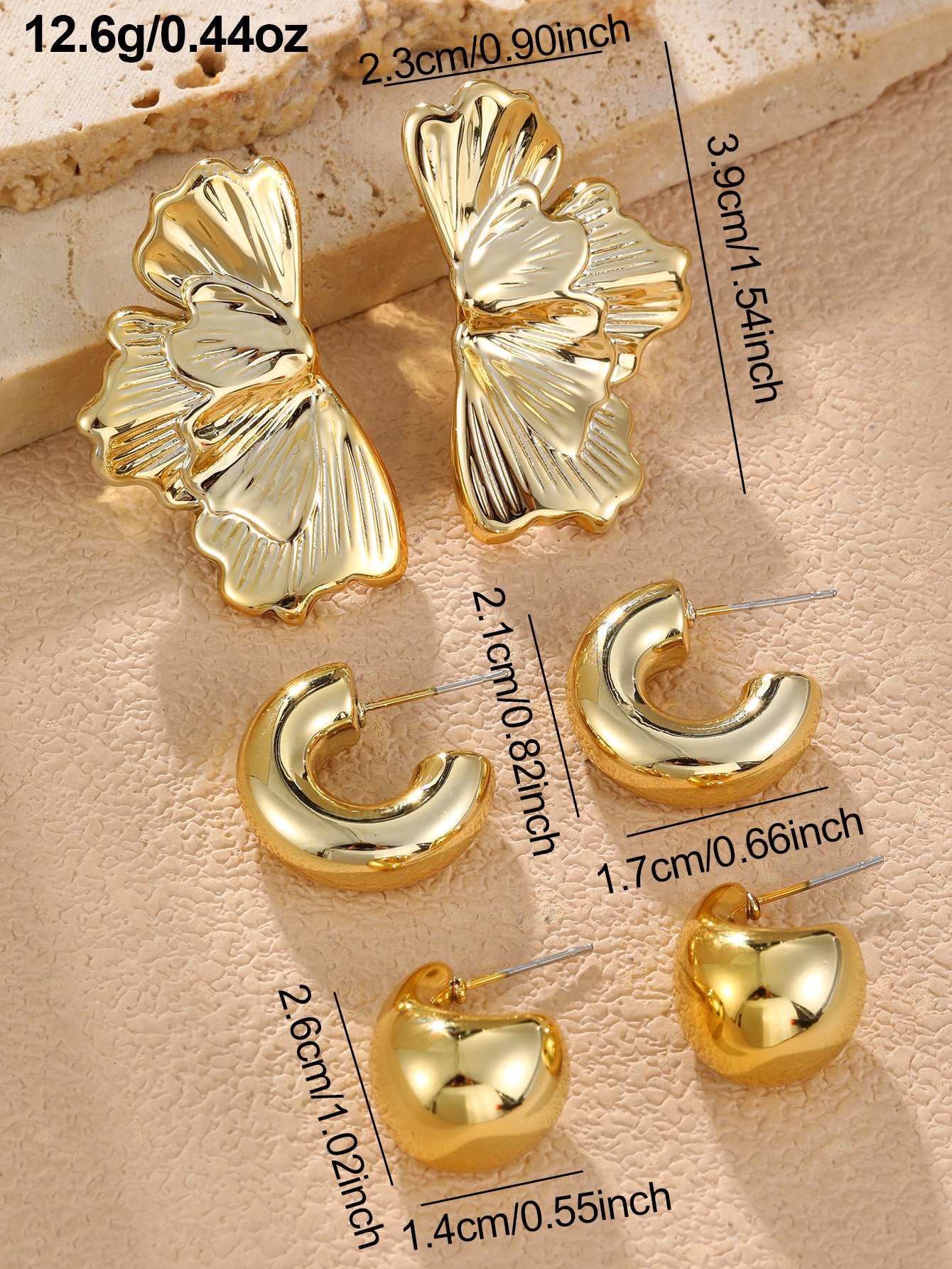 3Pairs solid irregular earring set