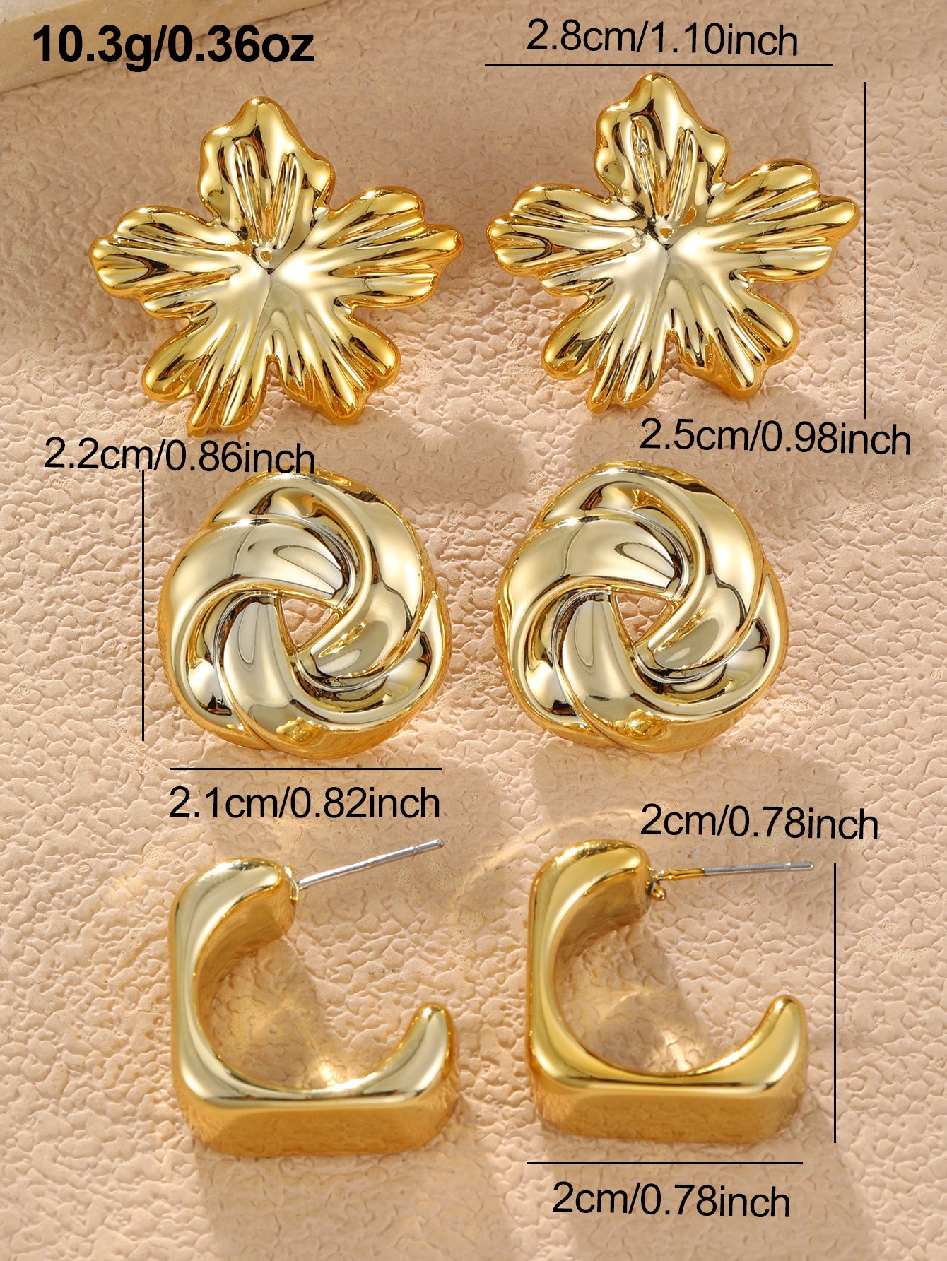 3Pairs solid flower earring set