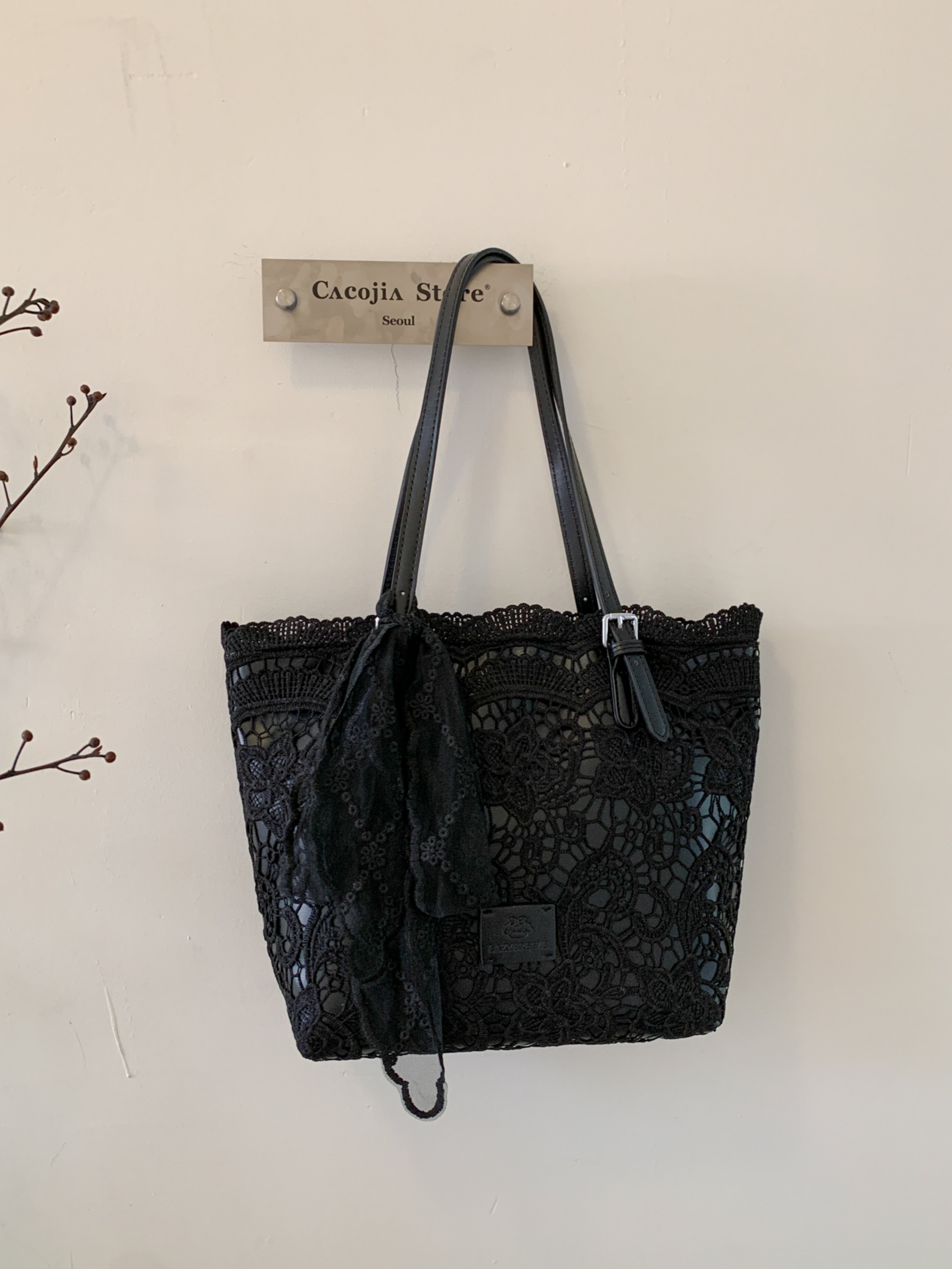 Lace Mesh Tote Bag Women PU Leather Shoulder Handbag Hollow Out Large Commute Bag 34x24x11cm