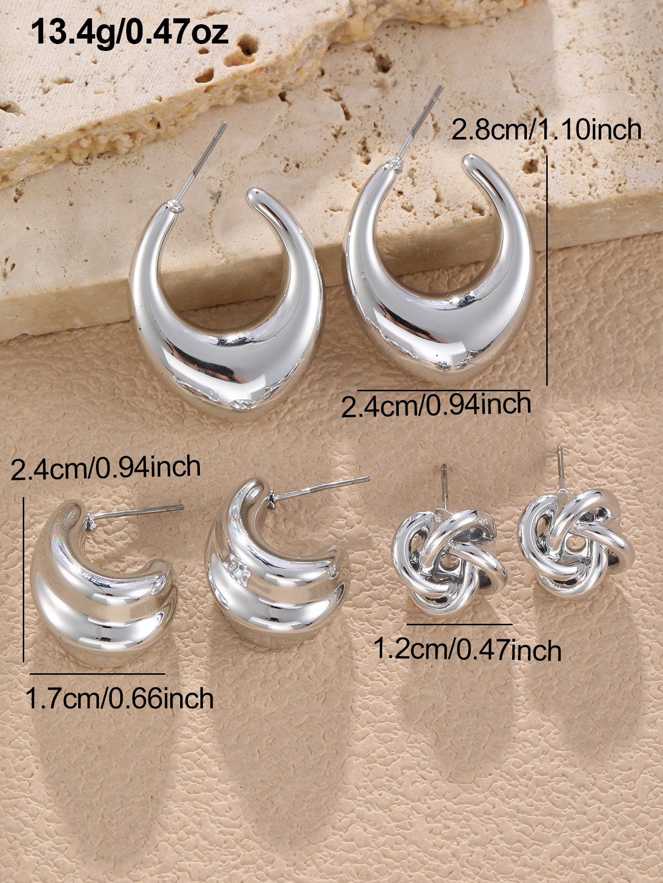 3Pairs solid lovely earring set