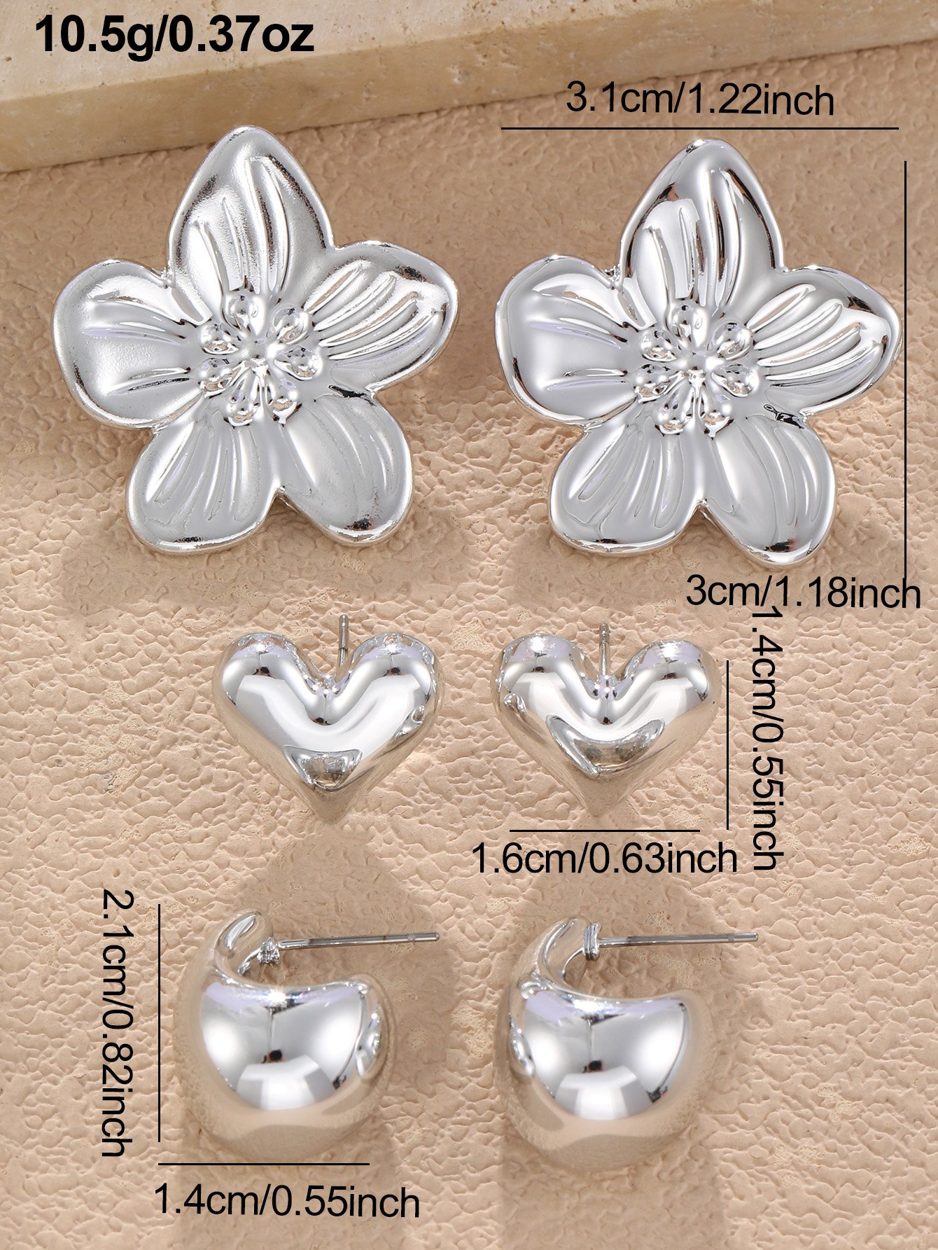 3Pairs solid delicate earring set