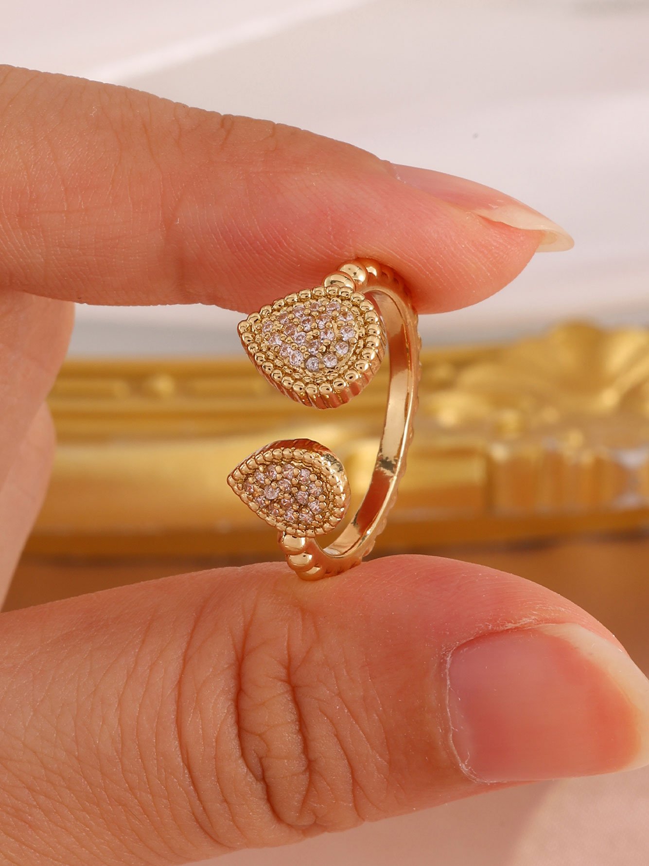1pc Womens Gold Teardrop Zircon Ring