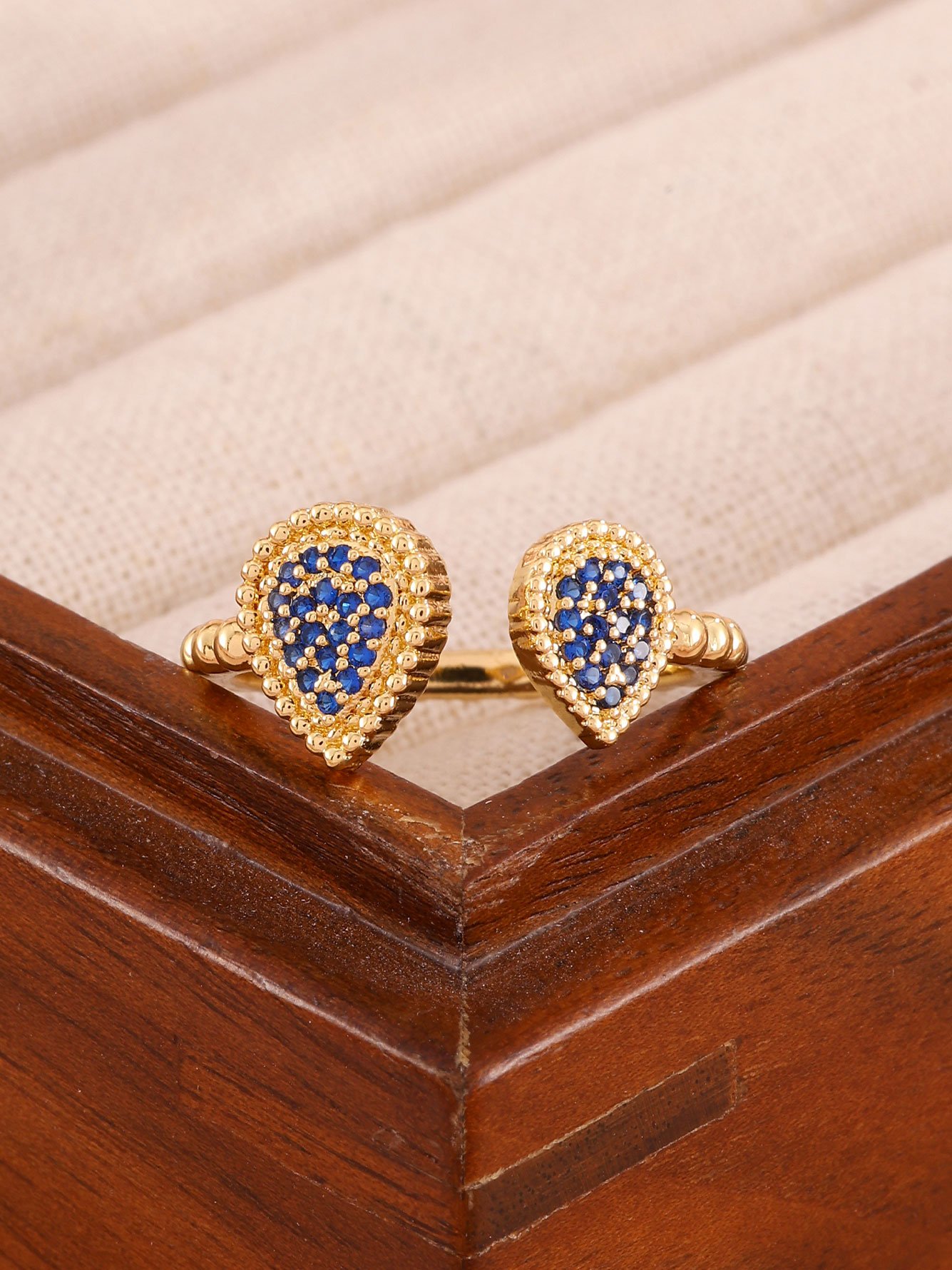 1pc Womens Gold Open Drop Blue Ring