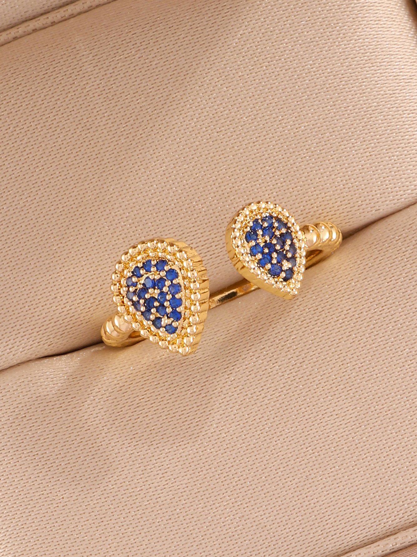 1pc Womens Gold Open Drop Blue Ring