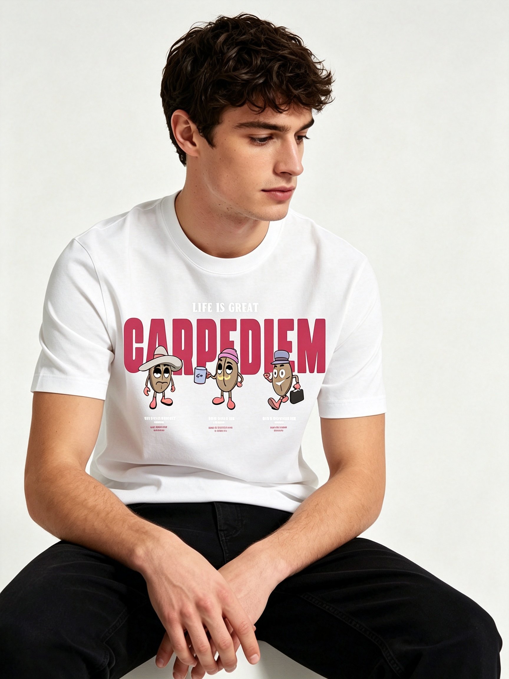 White Printed Round Neck Regular T-Shirt