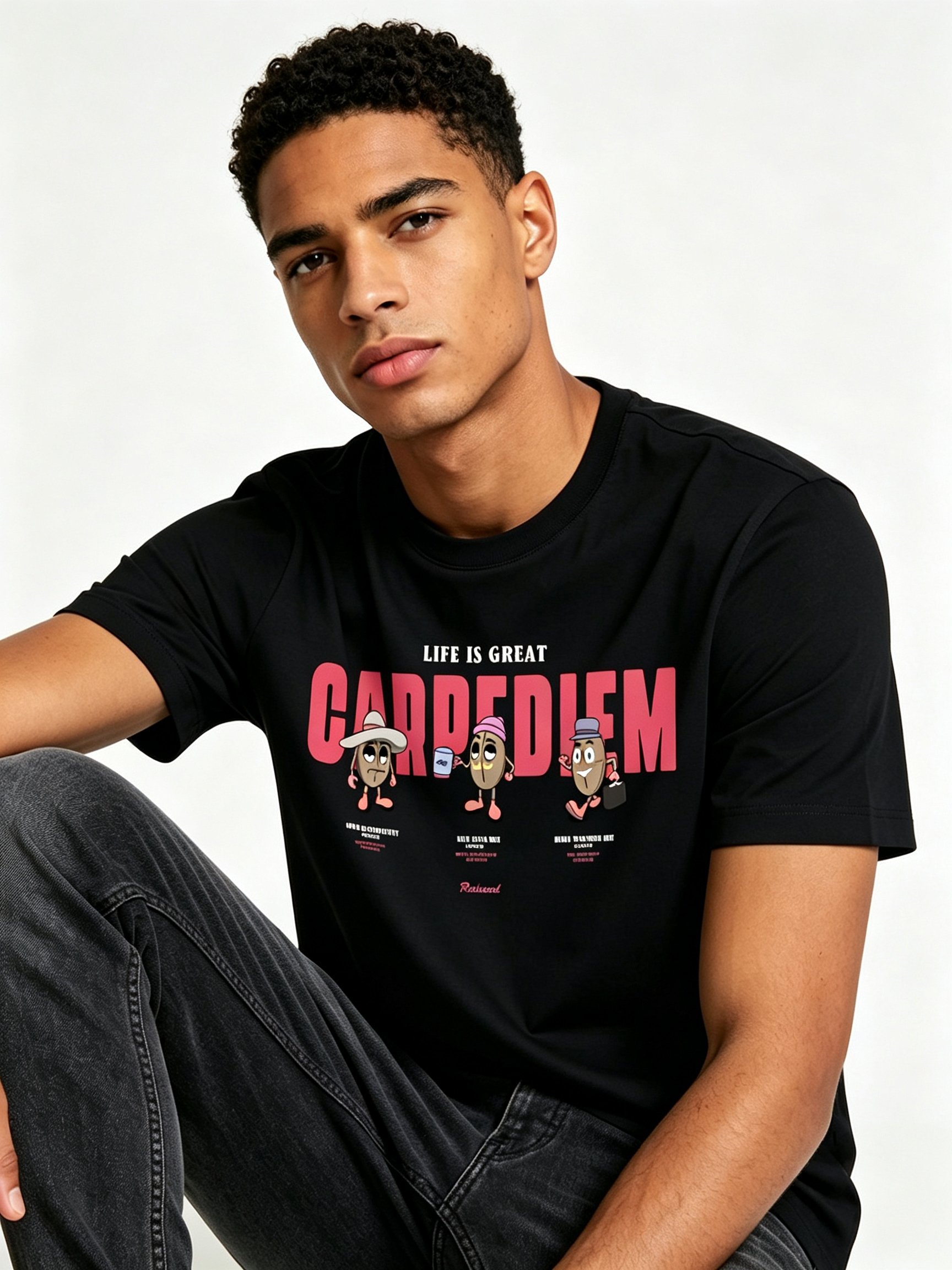 Black Printed Round Neck Regular T-Shirt