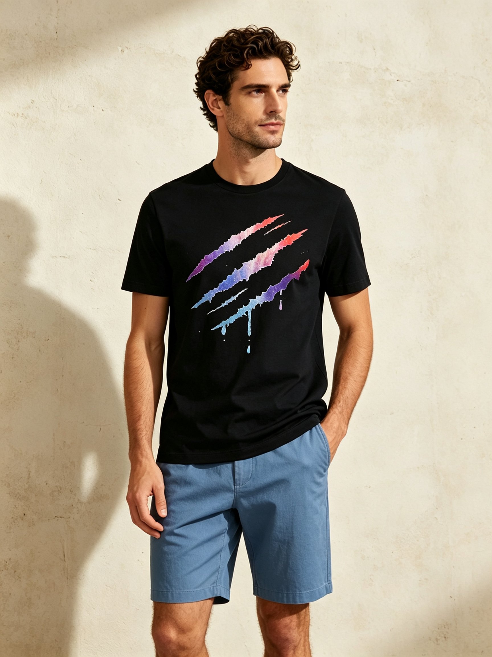 Black Printed Round Neck Regular T-Shirt