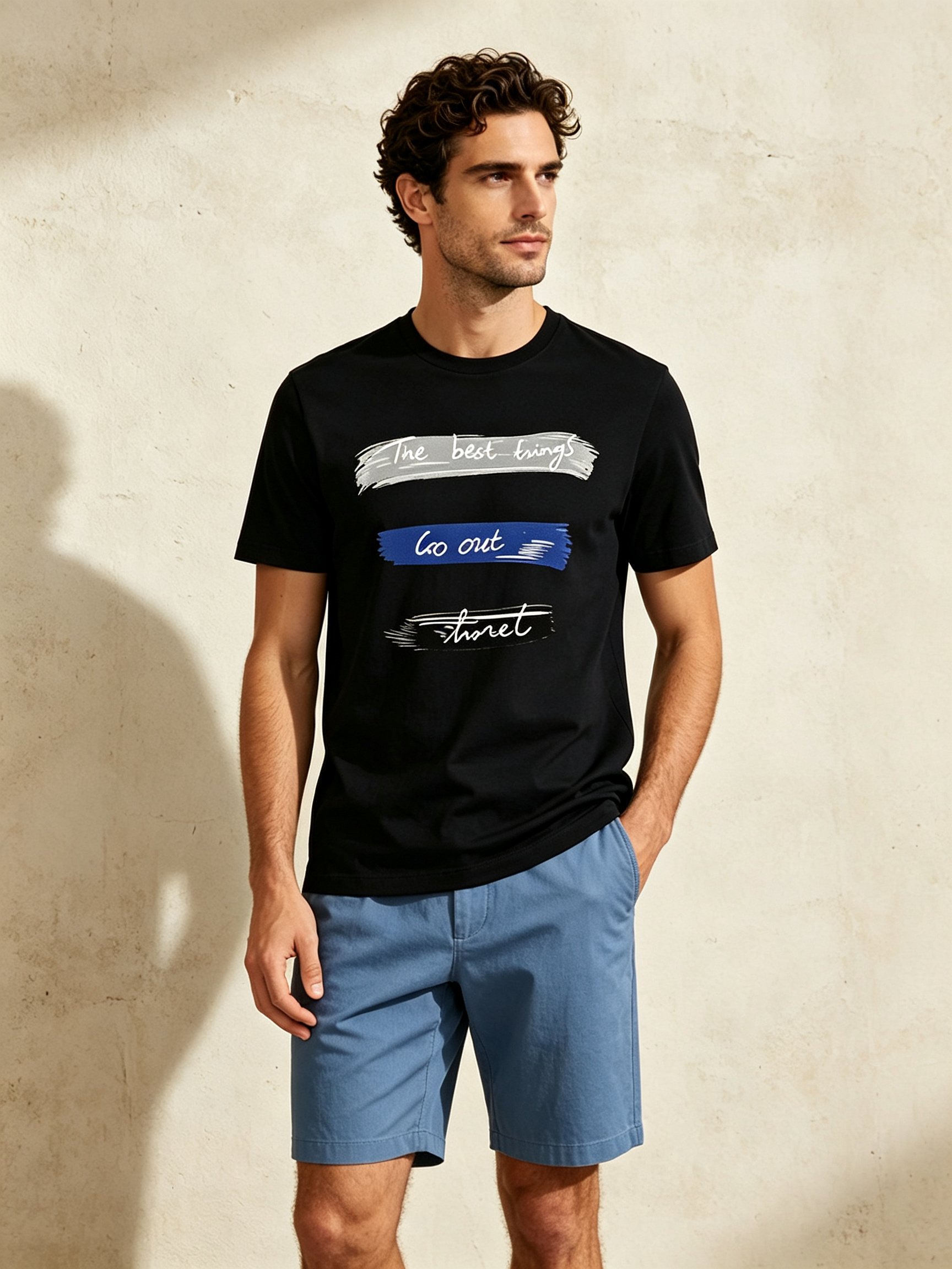 Black Printed Round Neck Regular T-Shirt