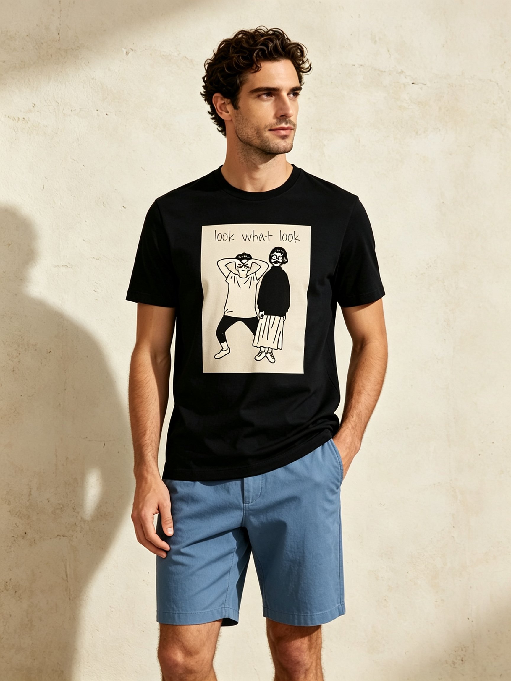 Black Printed Round Neck Regular T-Shirt
