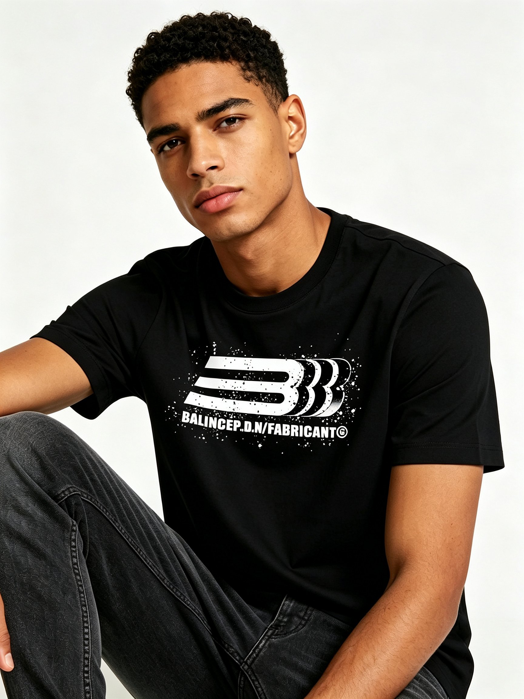 Black Printed Round Neck Regular T-Shirt