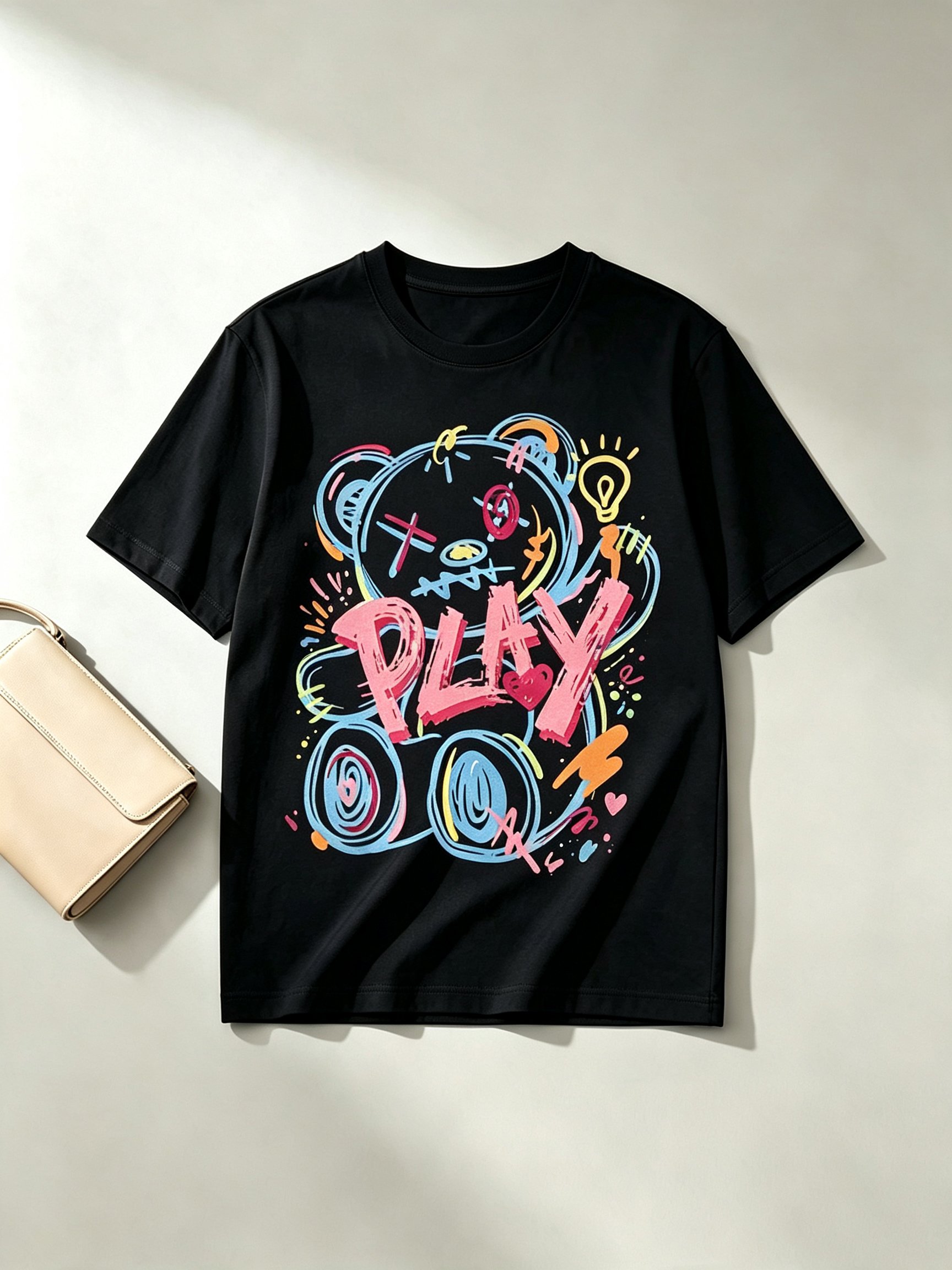 Black Printed Round Neck Regular T-Shirt