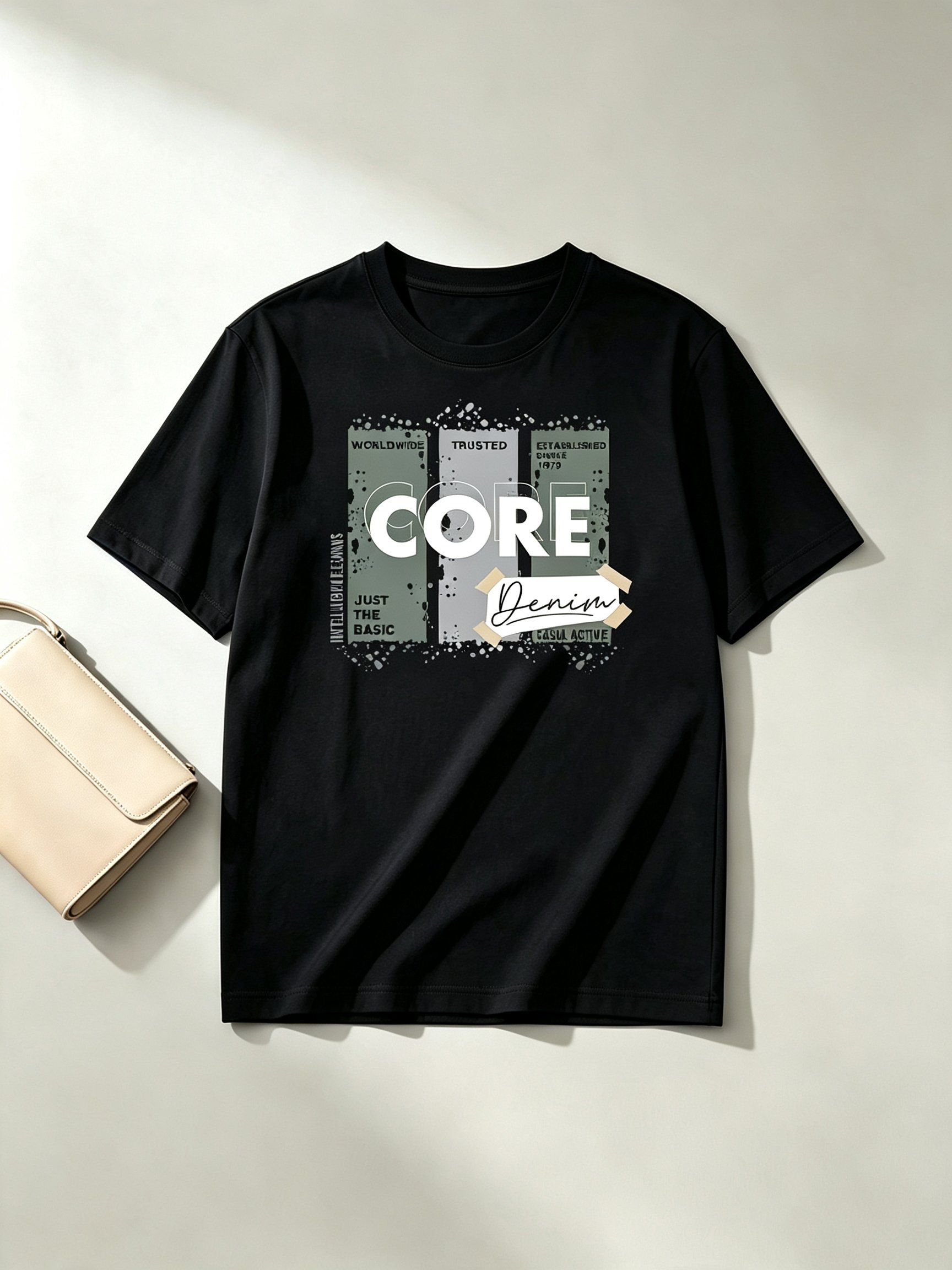 Black Printed Round Neck Regular T-Shirt