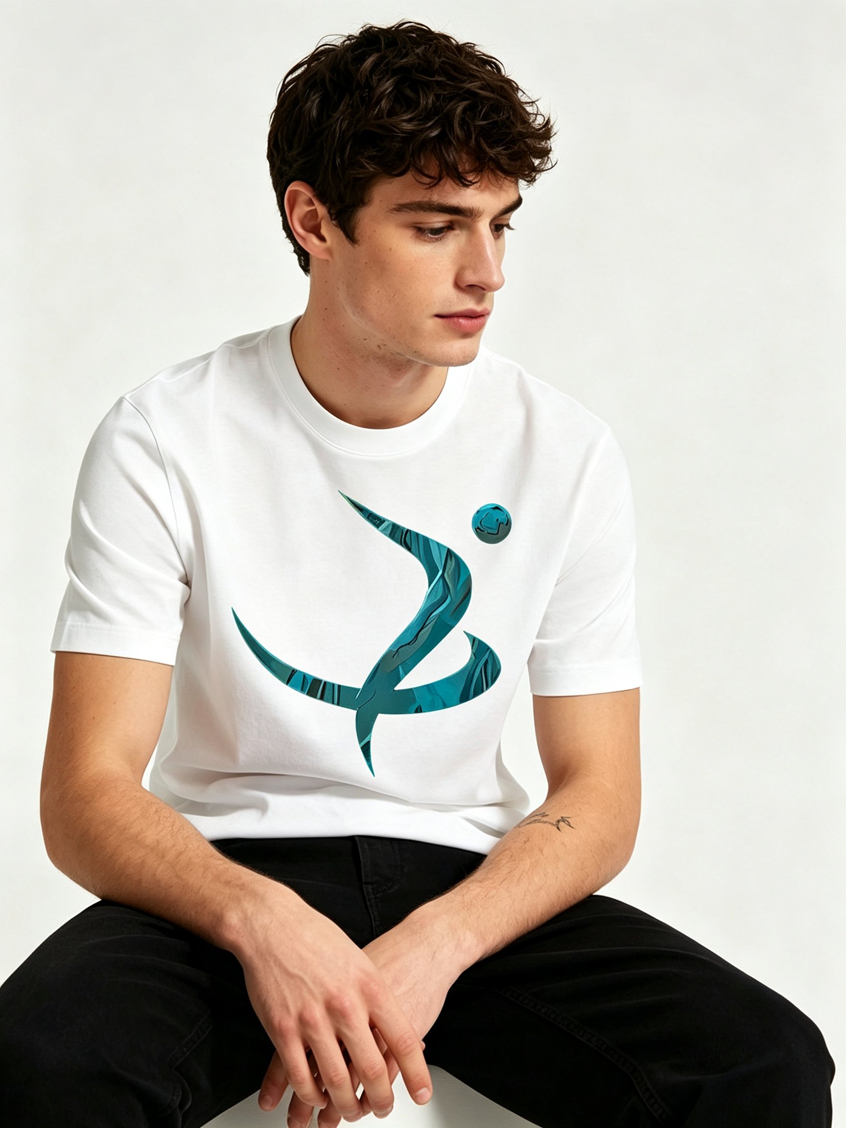 White Printed Round Neck Regular T-Shirt