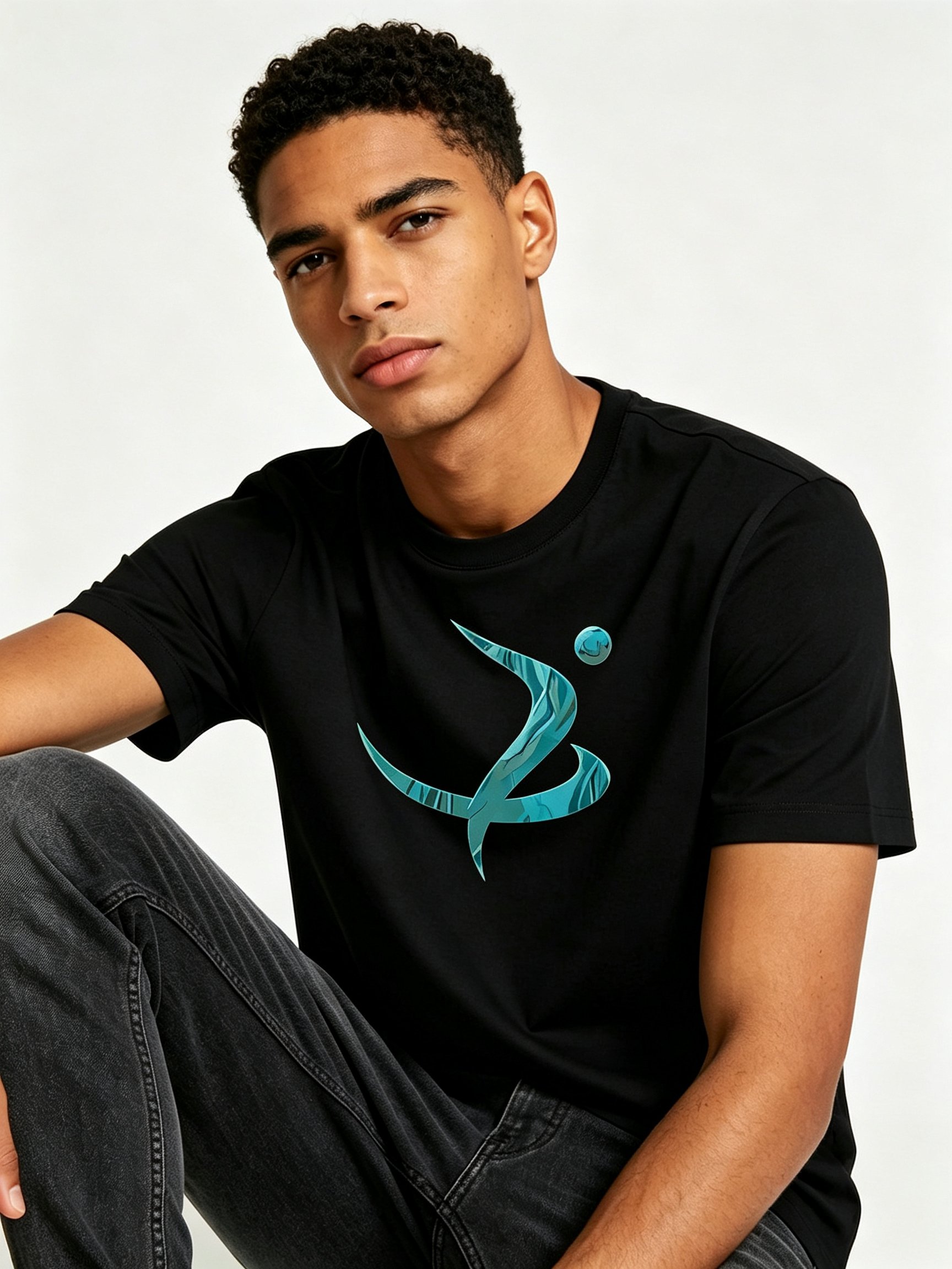 Black Printed Round Neck Regular T-Shirt