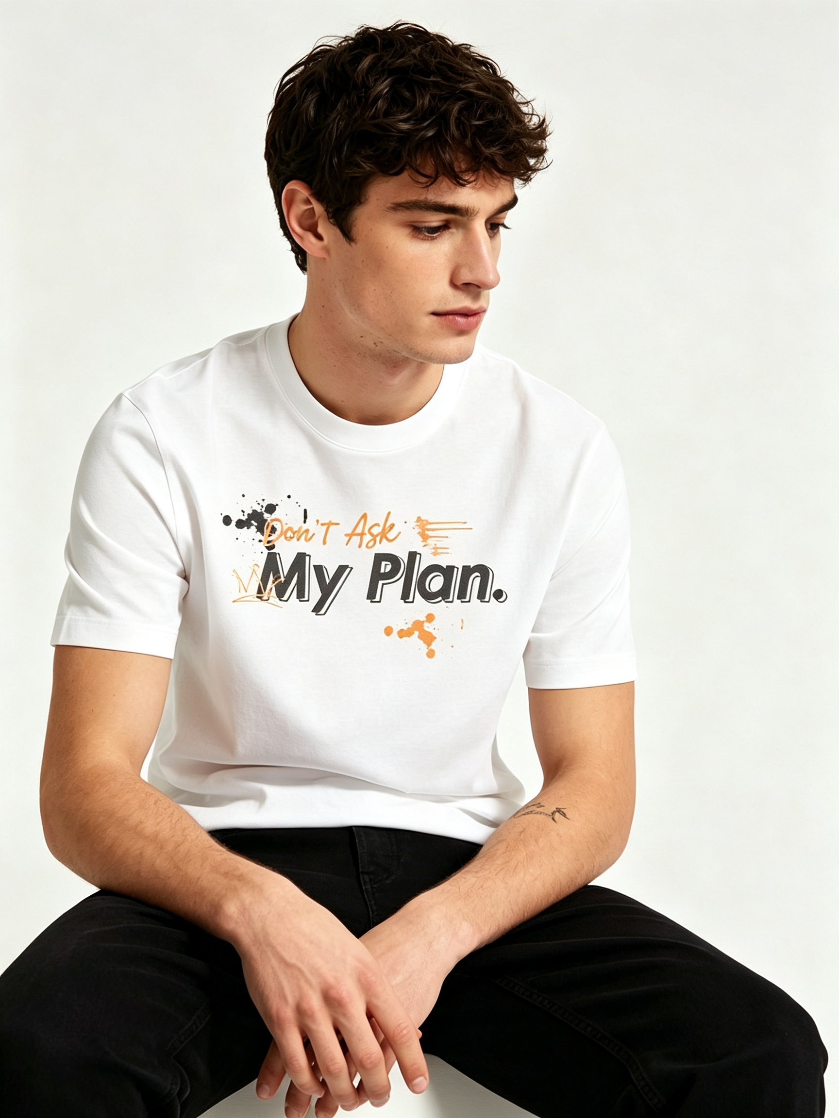 White Printed Round Neck Regular T-Shirt