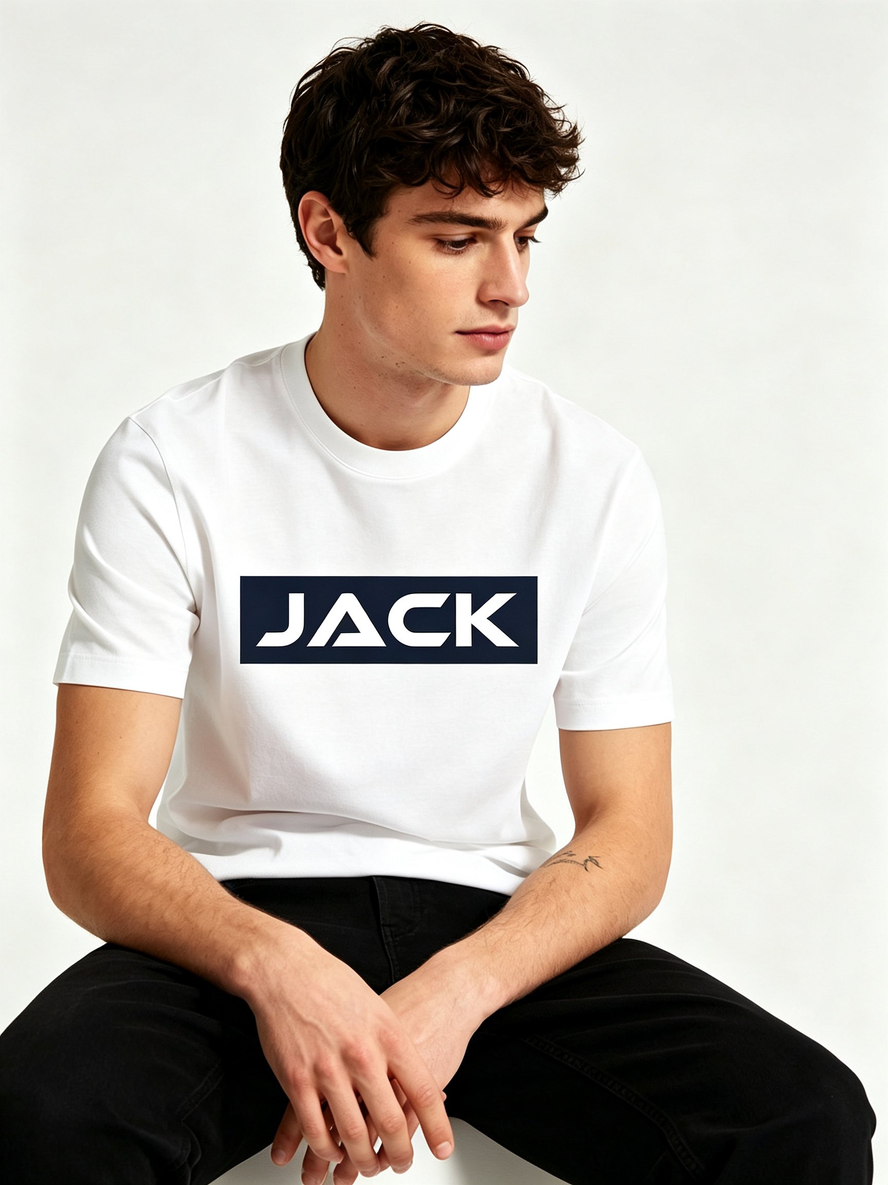 White Printed Round Neck Regular T-Shirt