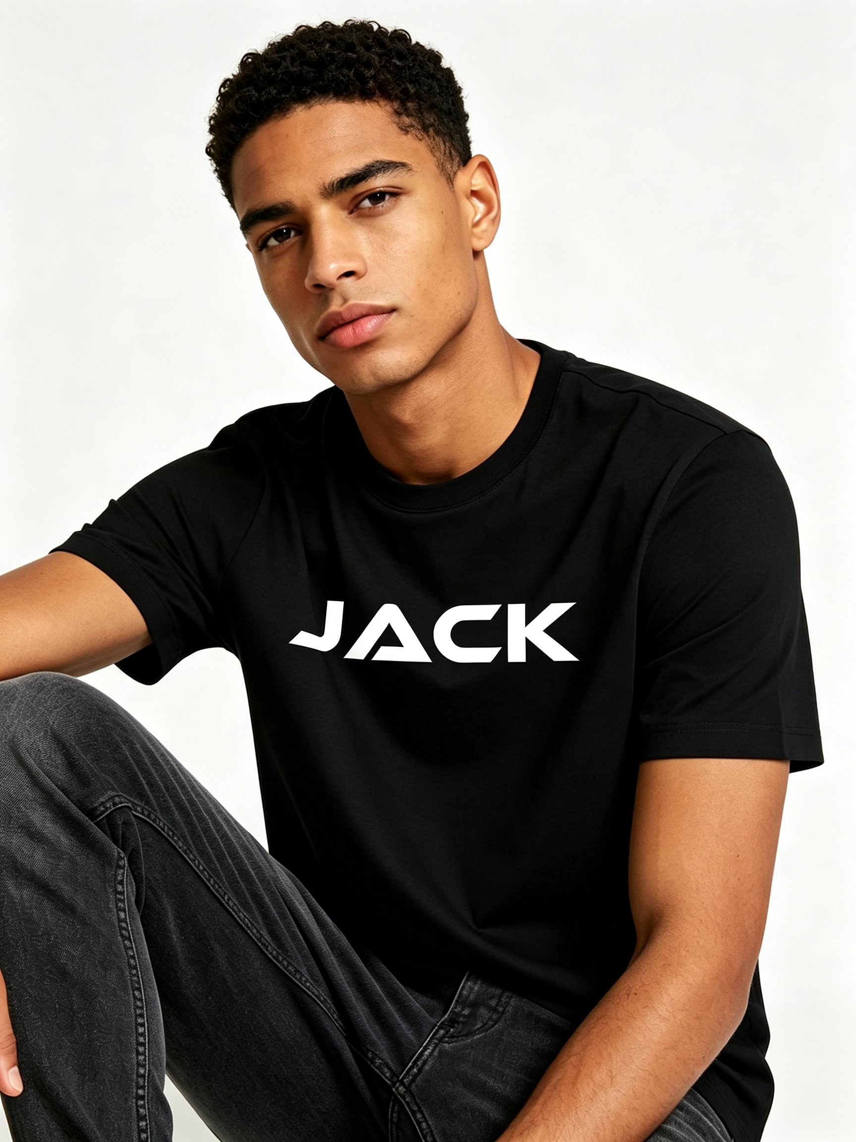 Black Printed Round Neck Regular T-Shirt