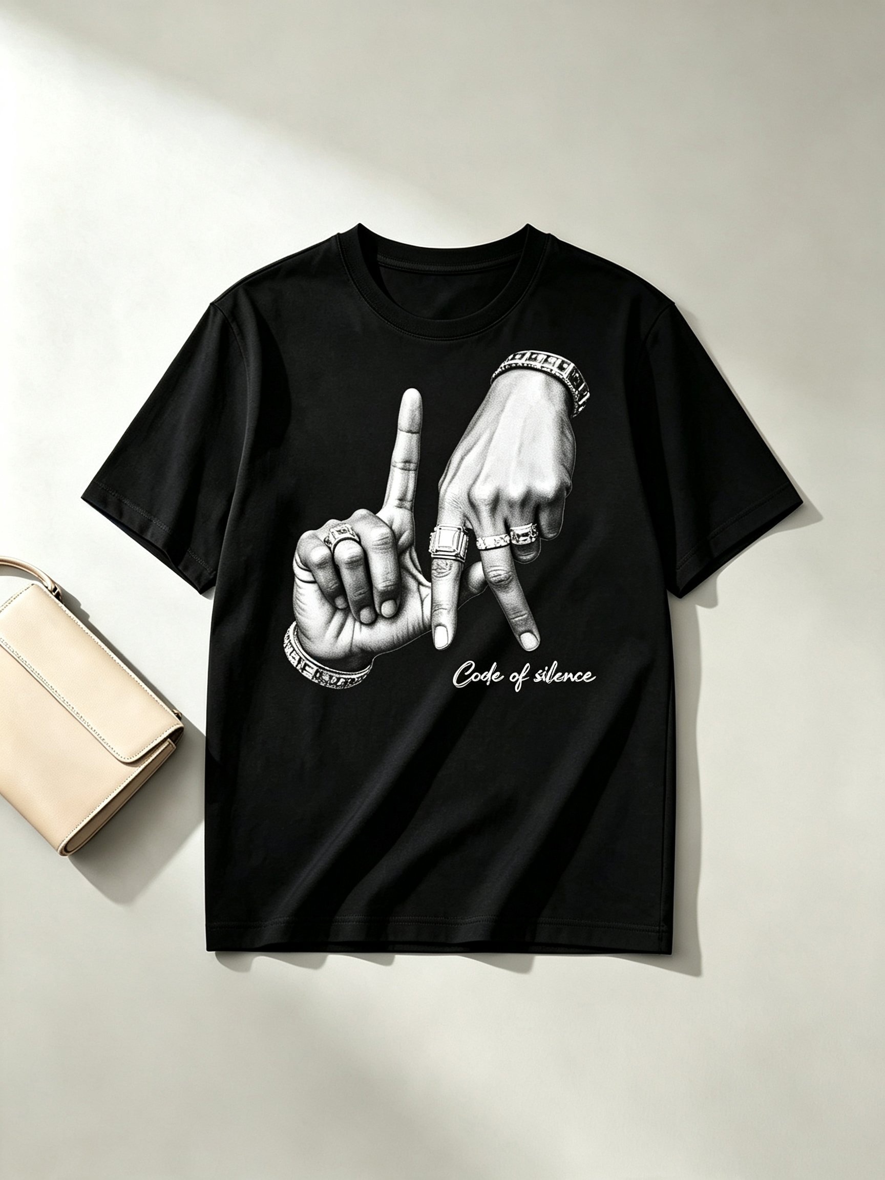 Black Printed Round Neck Regular T-Shirt
