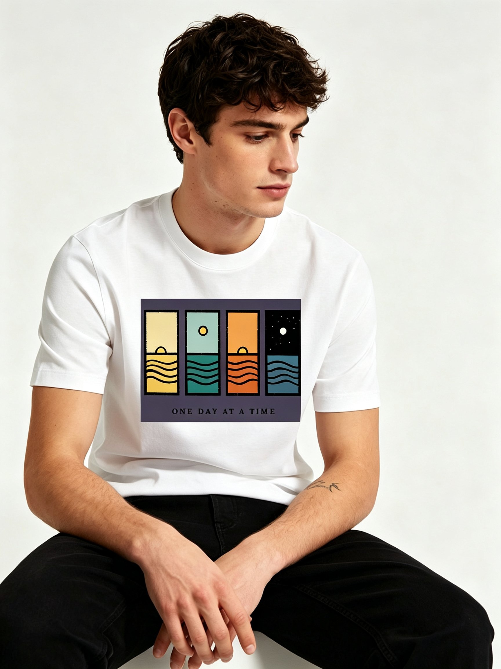 White Printed Round Neck Regular T-Shirt