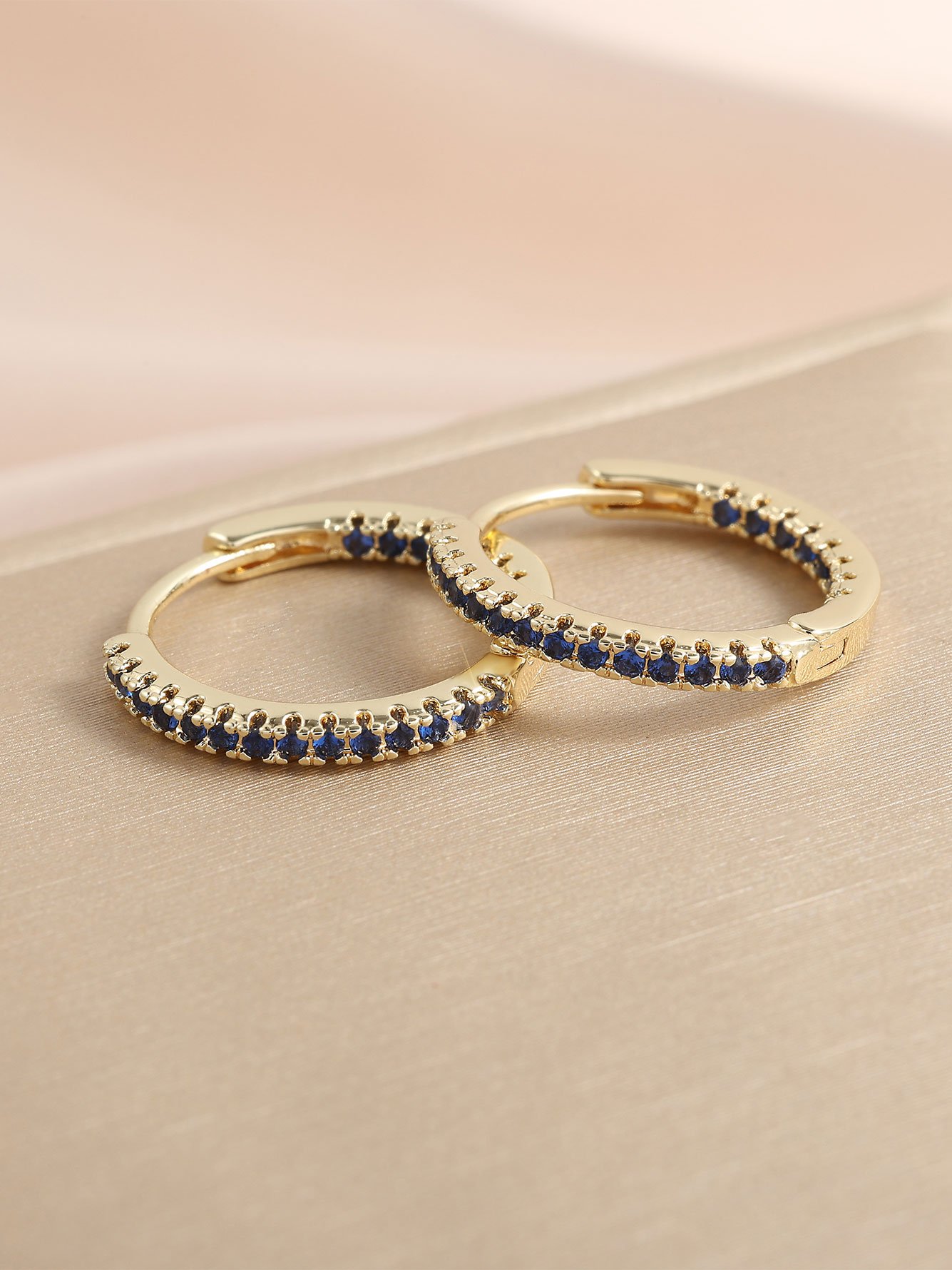 1 Pair Womens Gold Blue Hoop Earrings