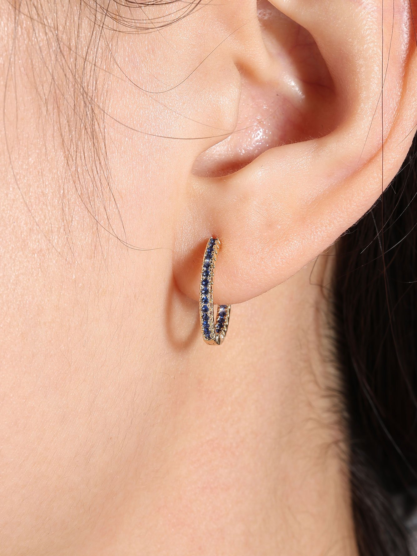 1 Pair Womens Gold Blue Hoop Earrings