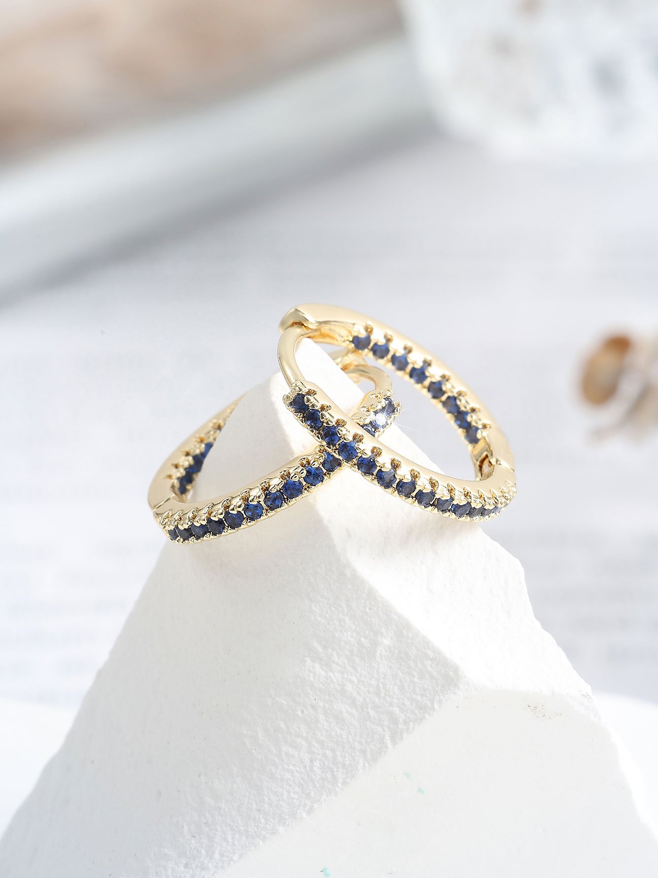1 Pair Womens Gold Blue Hoop Earrings