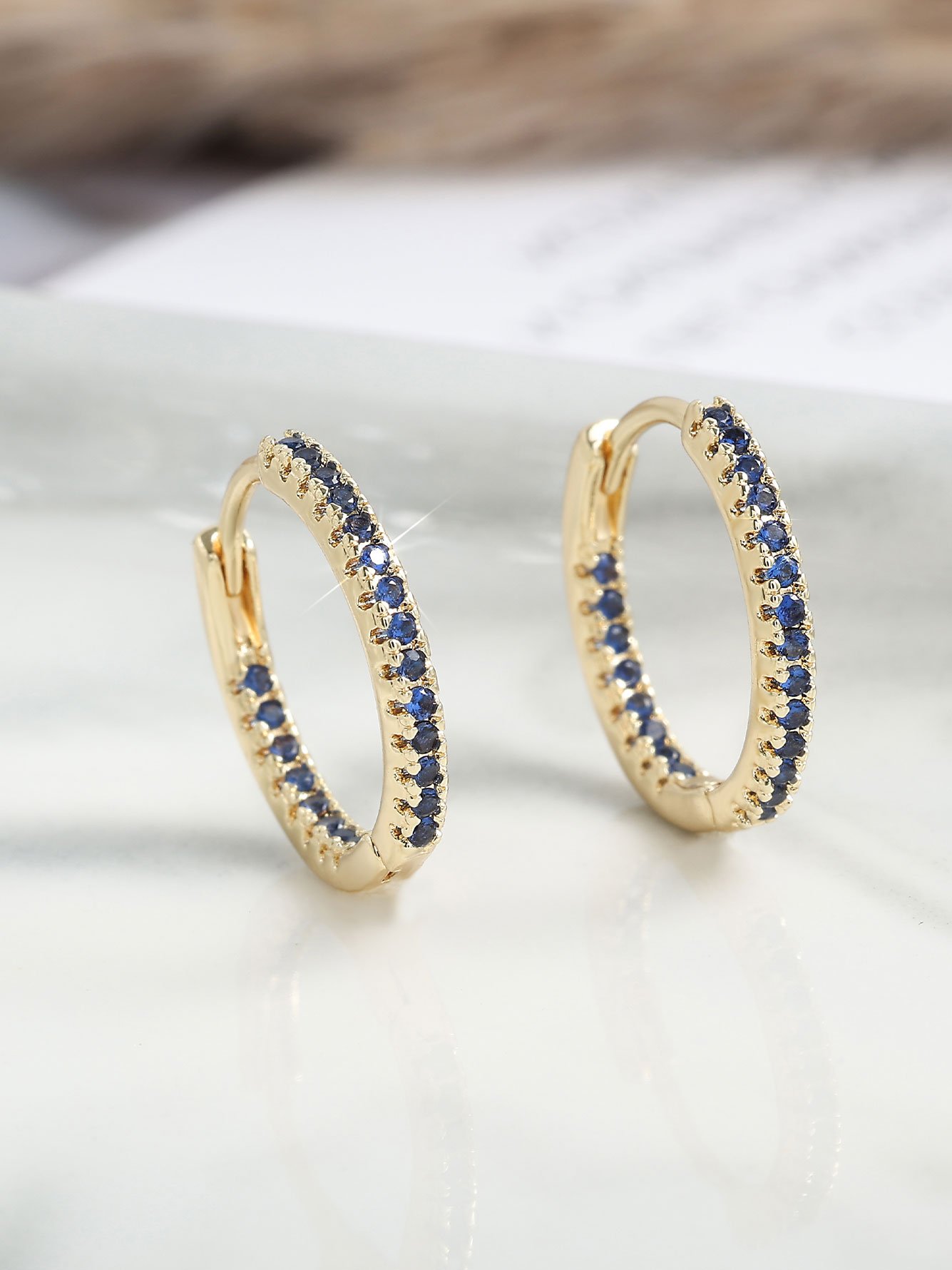 1 Pair Womens Gold Blue Hoop Earrings