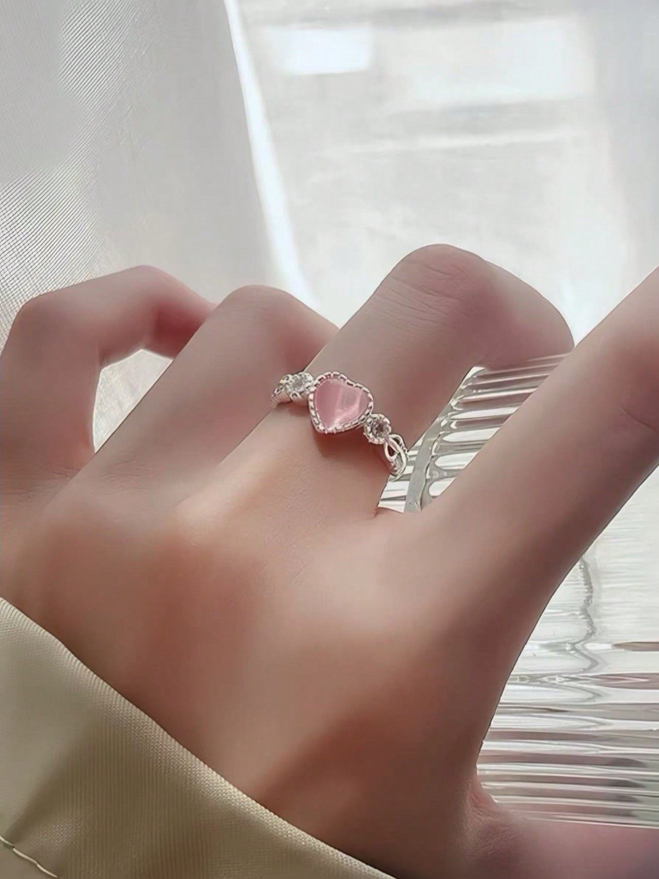 Silver Heart Gemstone Ring for Women - Casual and Finger Jewelry