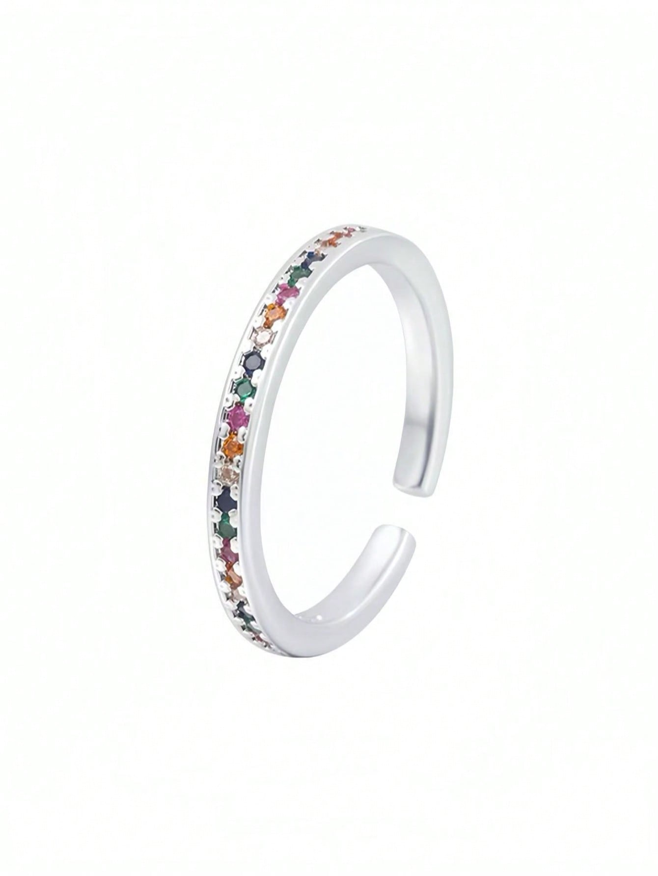 Delicate and fashionable light luxury rainbow zirconium ring, open design, suitable for daily wear