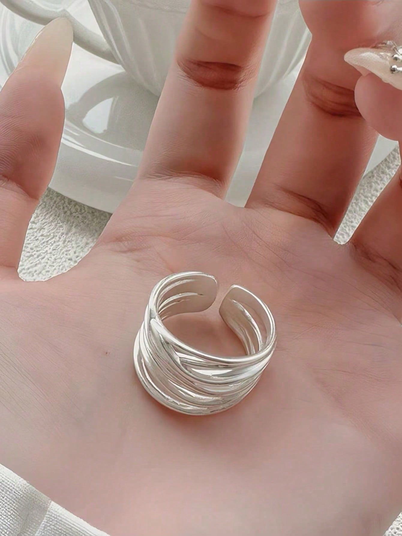 Fashion Wide Edge Geometric Lines Ring - Adjustable Matte Wide Mouth Ring, Adjustable Ring Gift
